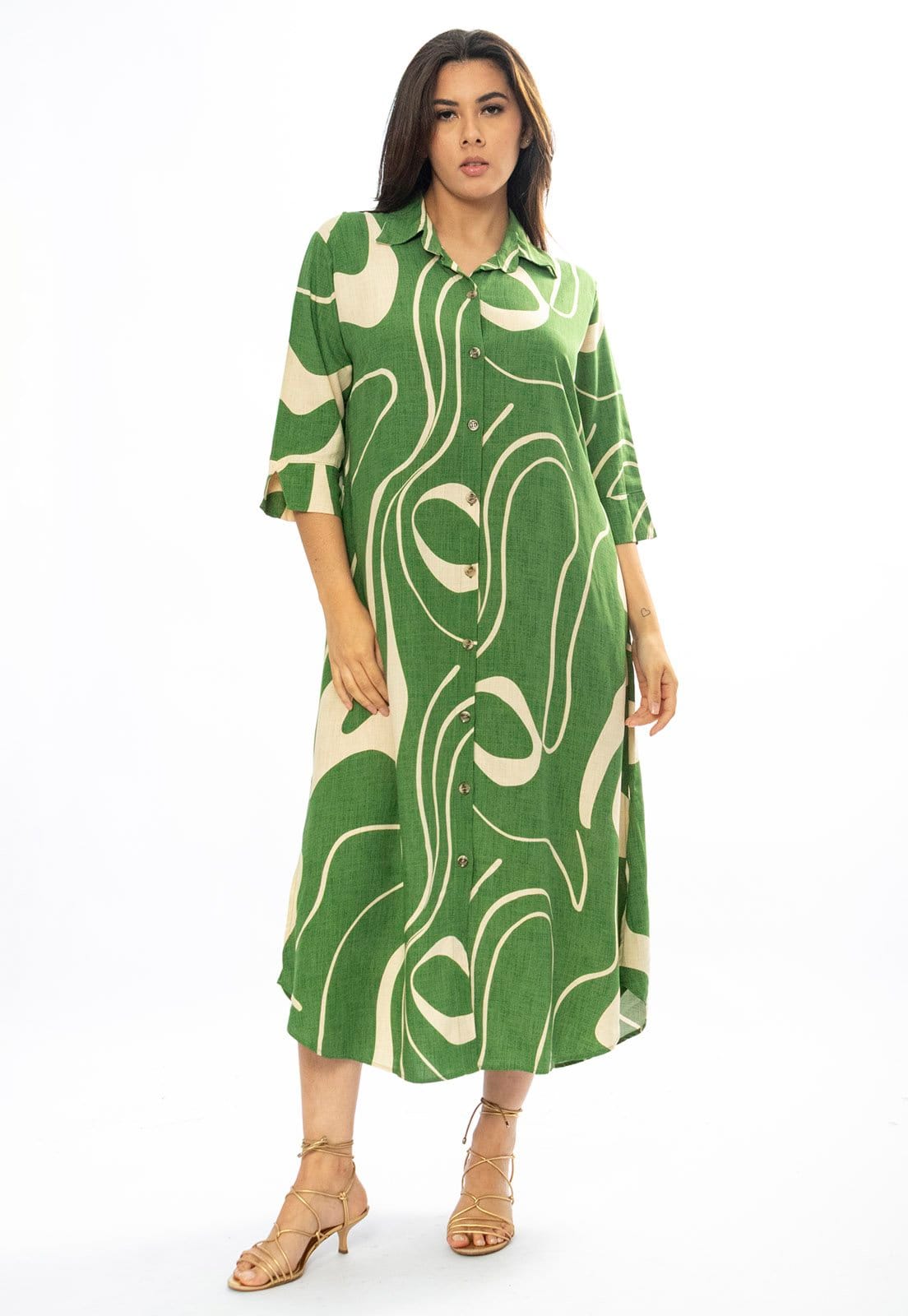 Vista 2 Vestido Chemise Amazônia Vital Viscose Traços da Natureza Amazonia Vital estampado/off-white