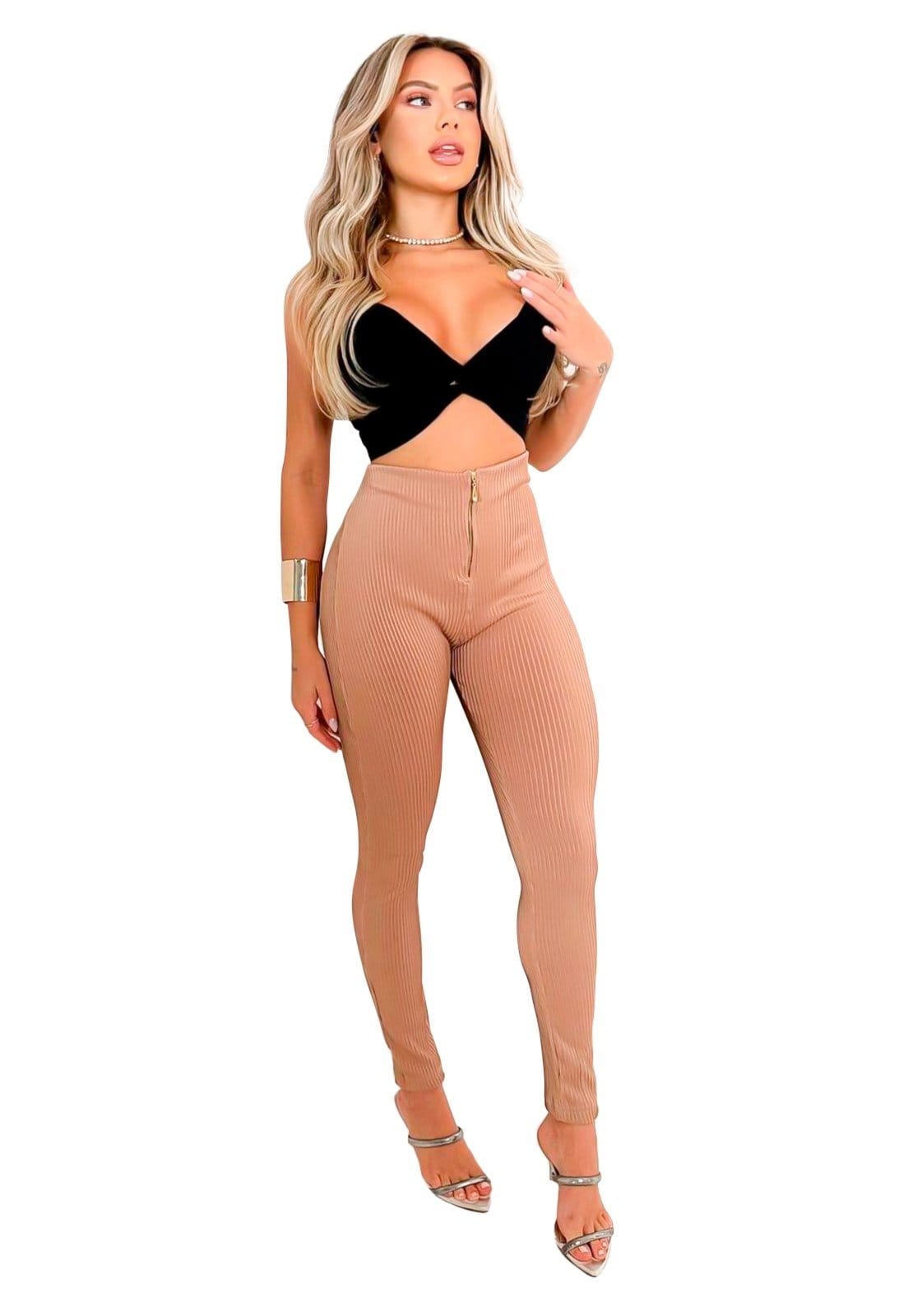 Vista 2 Calça Canelado YWC ind Premium 3D Cós Alto Detalhe Zíper YWC ind nude