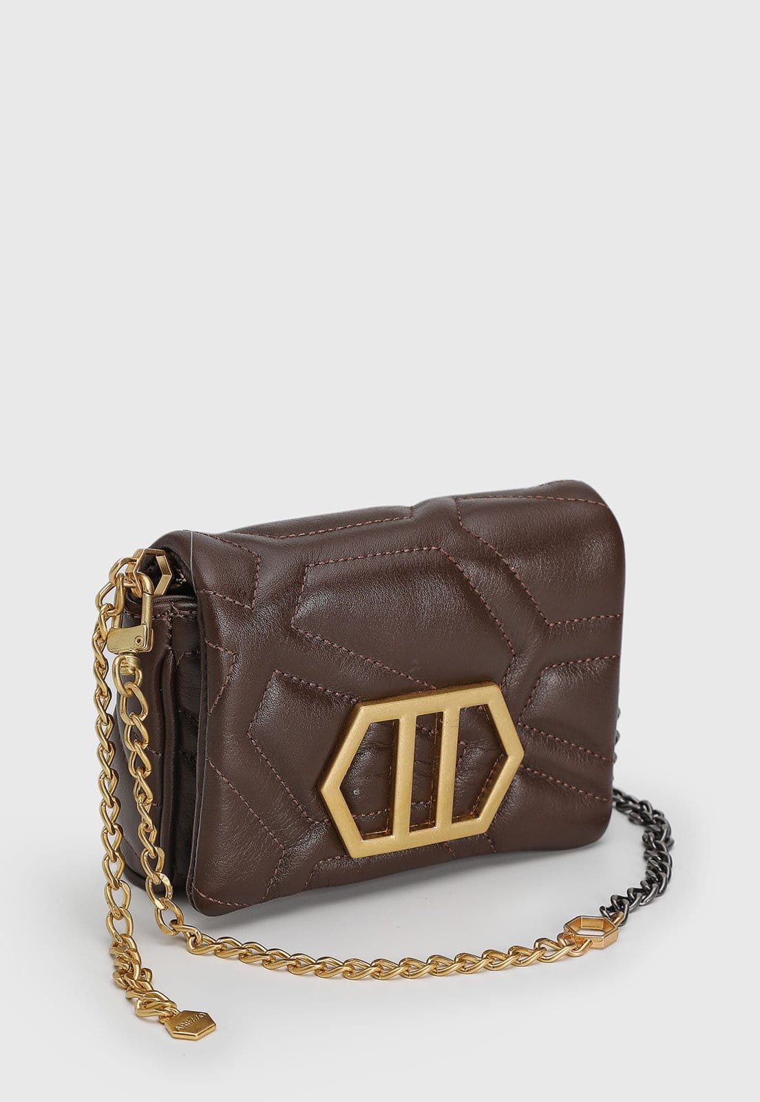 Vista 2 Bolsa Feminina Arezzo Alça Corrente Detalhe Geométrico Arezzo marrom