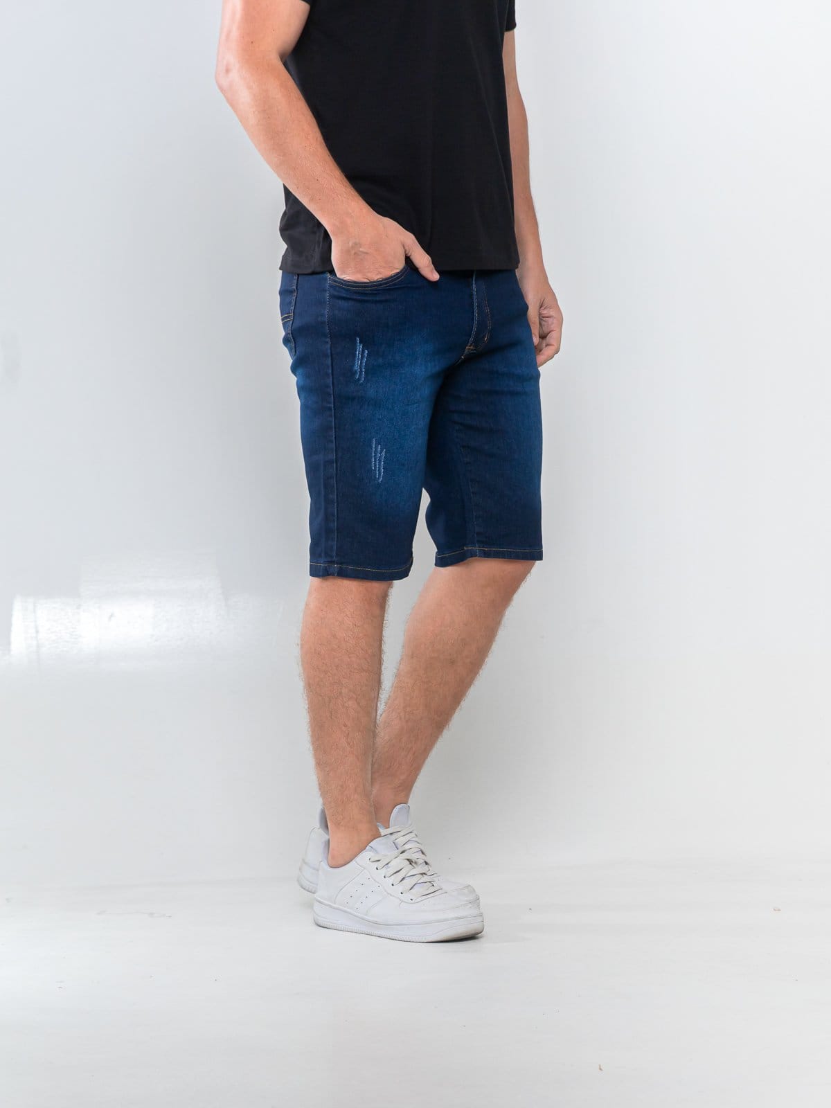 Bermuda Jeans Masculina Puidos Alpha Street Wear Confortavel e Casual Escuro