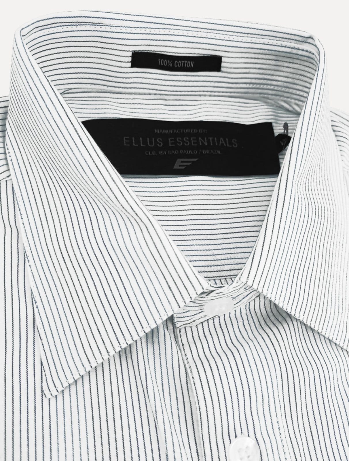 Vista 2 Camisa Ellus Masculina Regular Tricoline Lodge Classic Listrada Branca Ellus branco