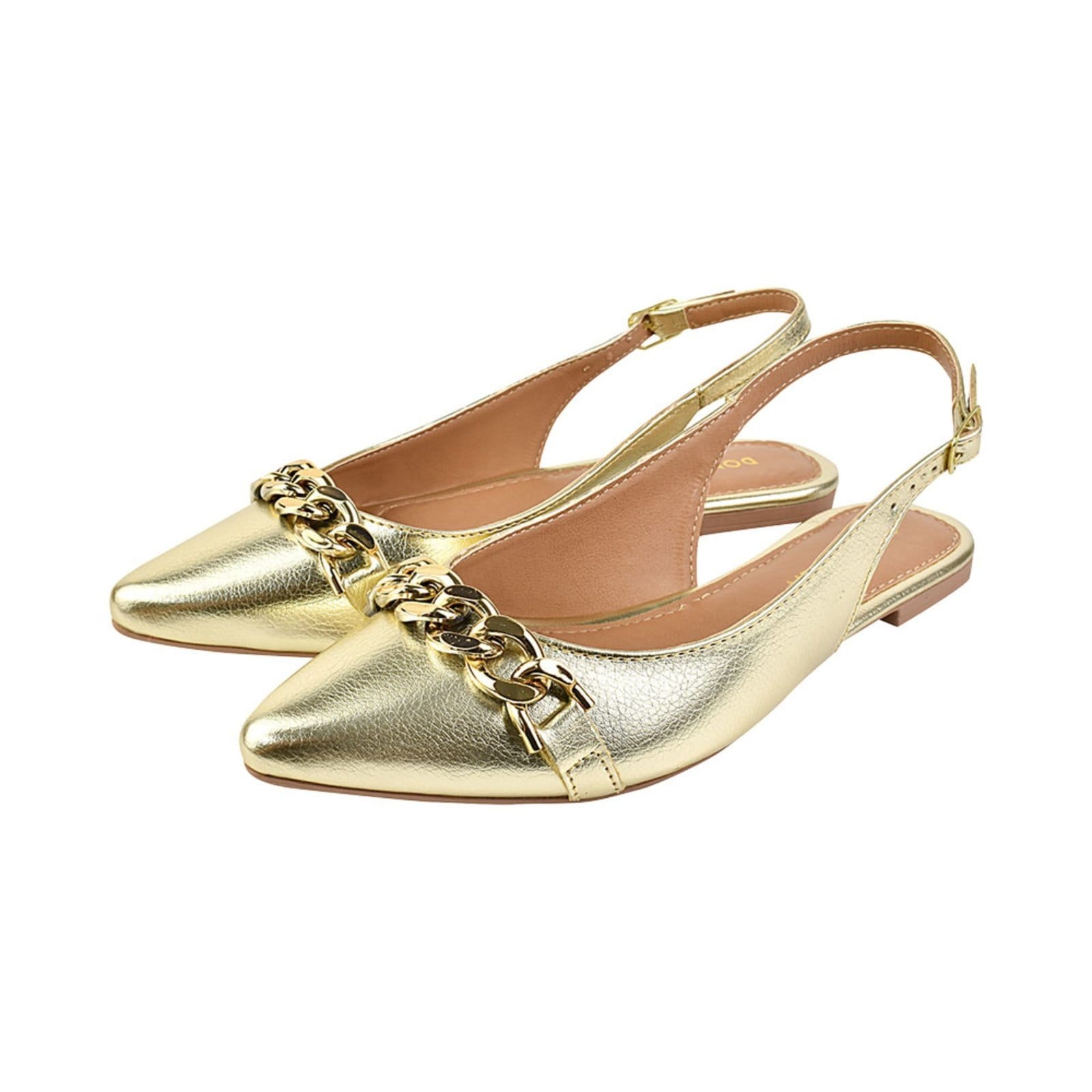 Sapatilha Feminina Bico Fino Mule Slingback CM Calçados Corrente Ouro Light