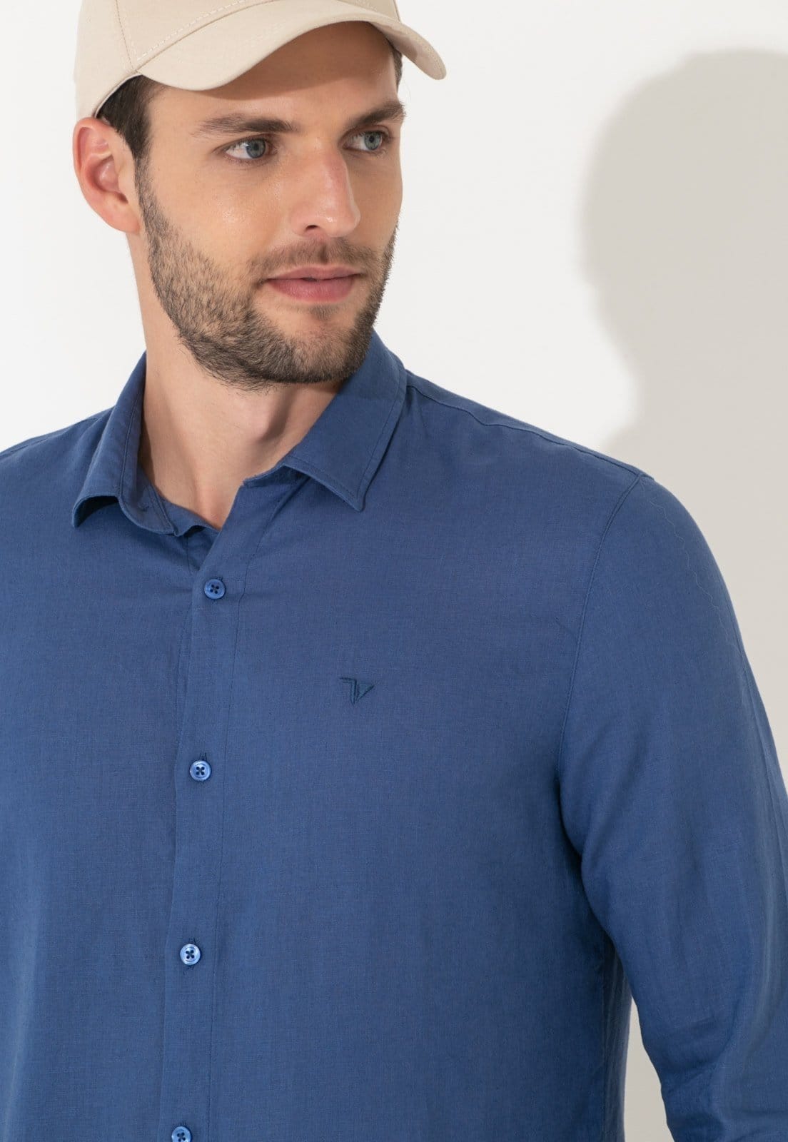 Vista 2 Camisa Linho Traymon Slim Manga Longa Indigo Traymon azul