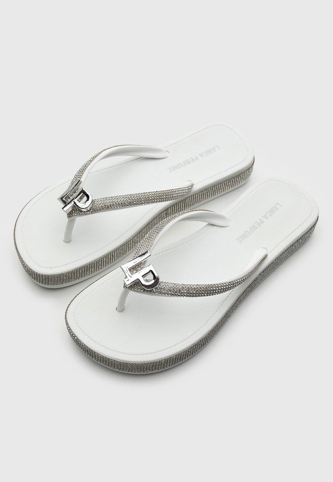Vista 2 Chinelo Feminino Lança Perfume Tiras com Pedrarias Lança Perfume branco