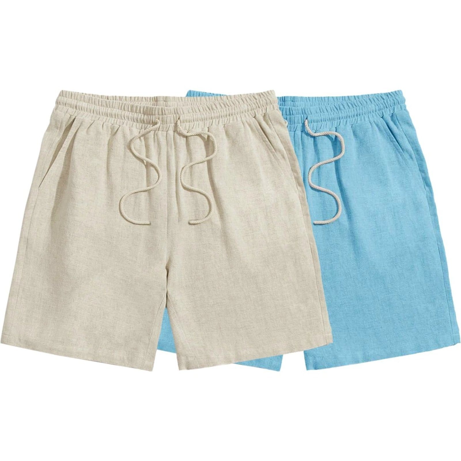 Vista principal Kit 2 Bermuda Short Linho Premium Masculino Mauricinho Moda Praia - Bege + Azul Genuine bege azul