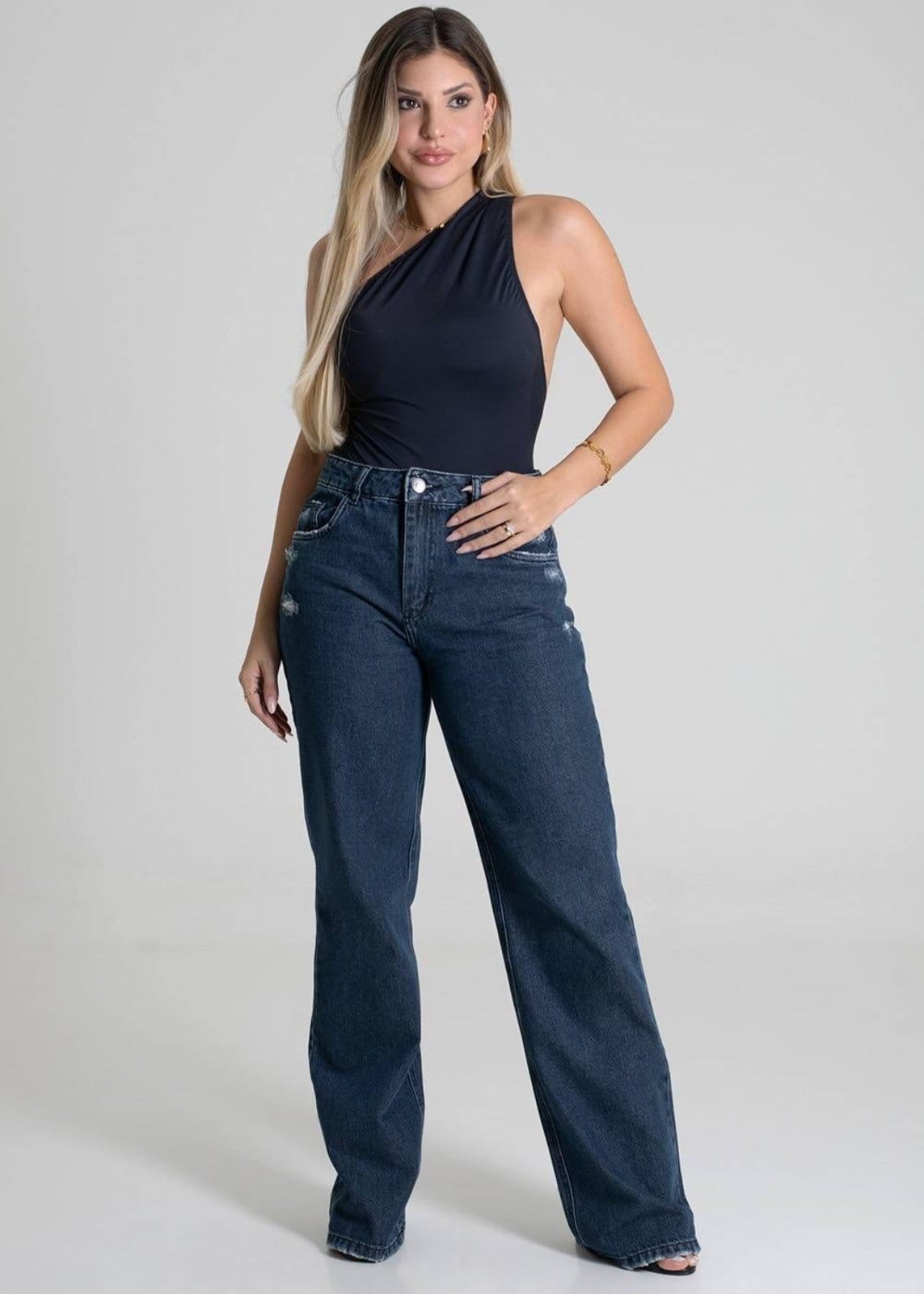 Vista 2 Calça Jeans Sawary Wide Leg - 279699 Sawary azul
