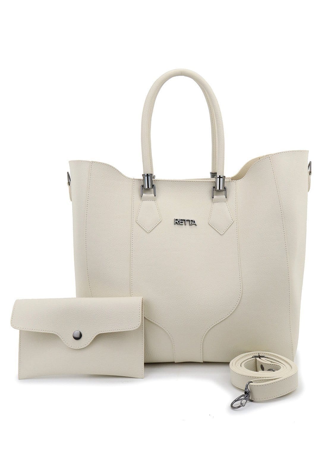 Vista principal Bolsa Feminina Luxo com Carteira e Alças Duplas Espaçosa Retta Oficial off-white