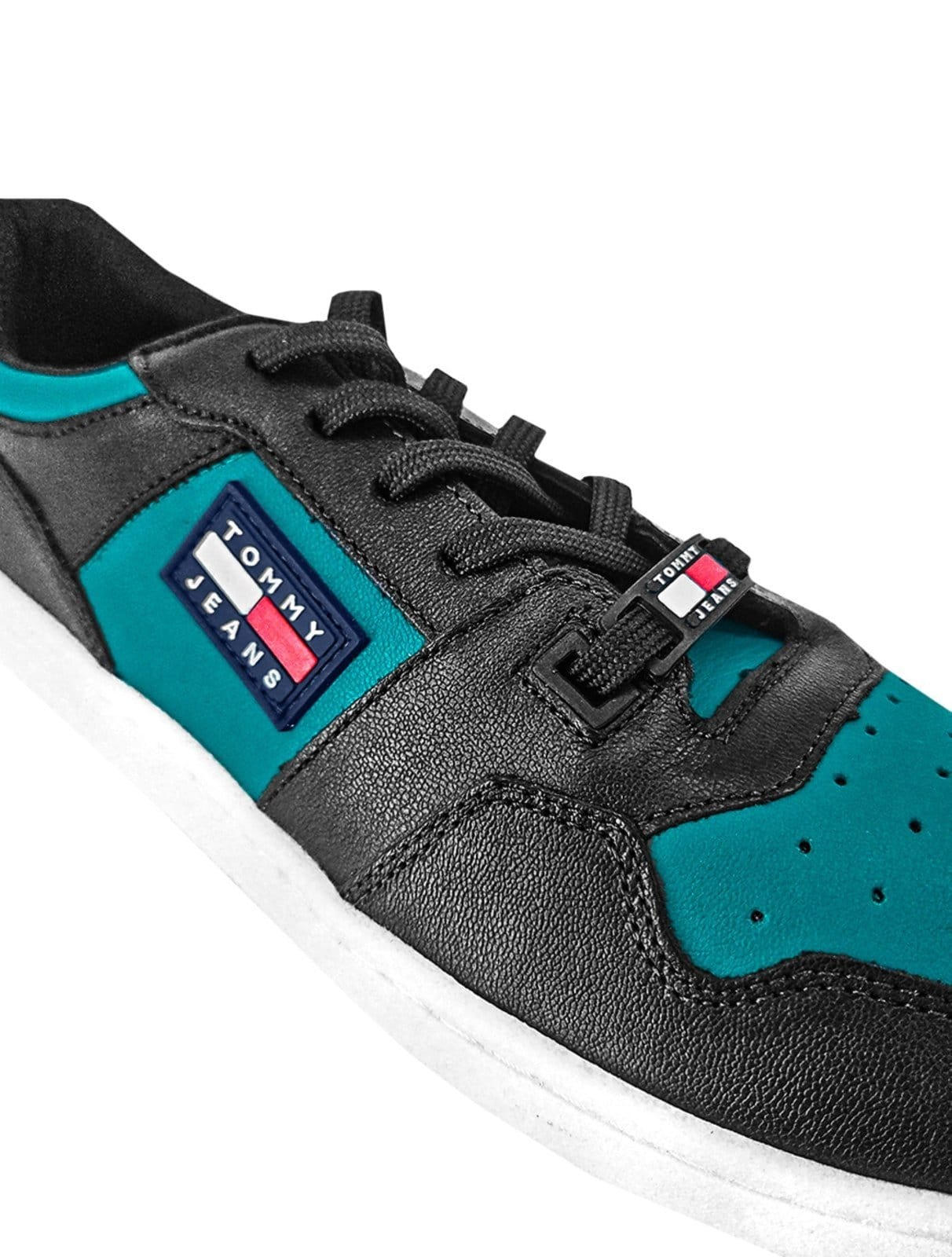 Vista 2 Tênis Tommy Jeans Masculino Couro Zion 4C3 Turquesa/Preto Tommy Jeans preto turquesa