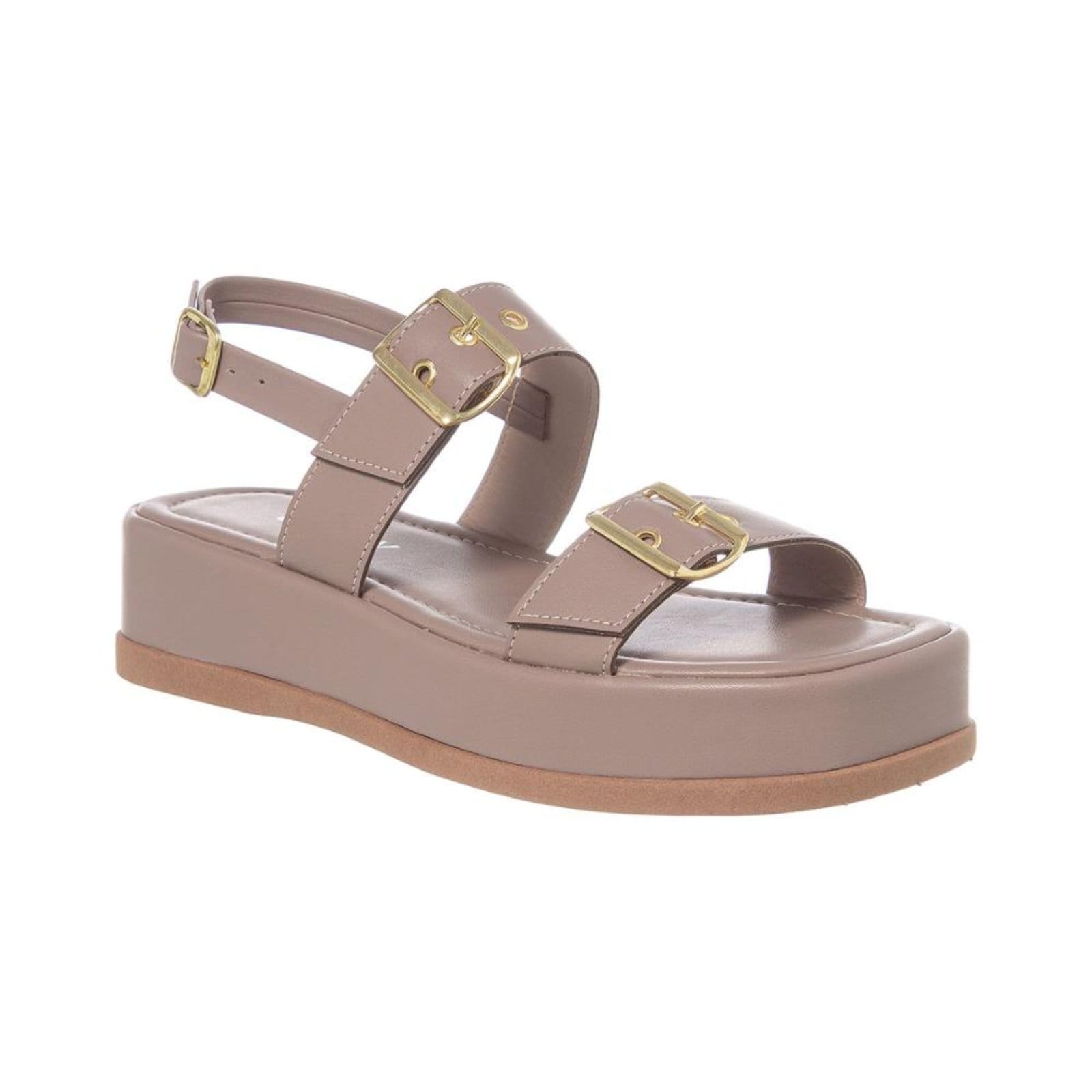 Vista principal Sandália Papete Fivelas Ajustável Moda Flatform Confortável Capuccino Stessy Shoes caramelo