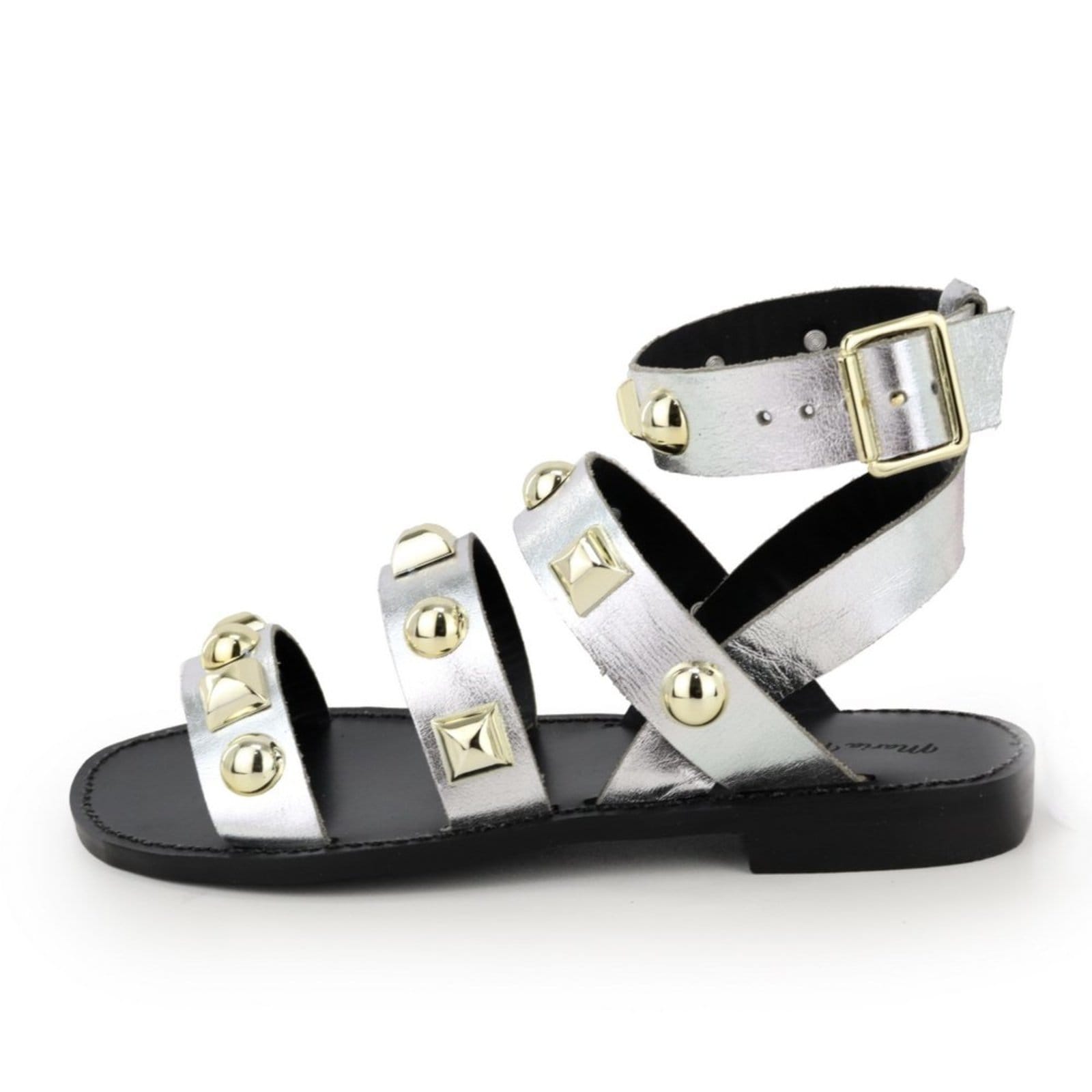 Vista principal Sandália Rasteira Feminina em Couro Piramide Maria Paula Cristal MARIA PAULA prata