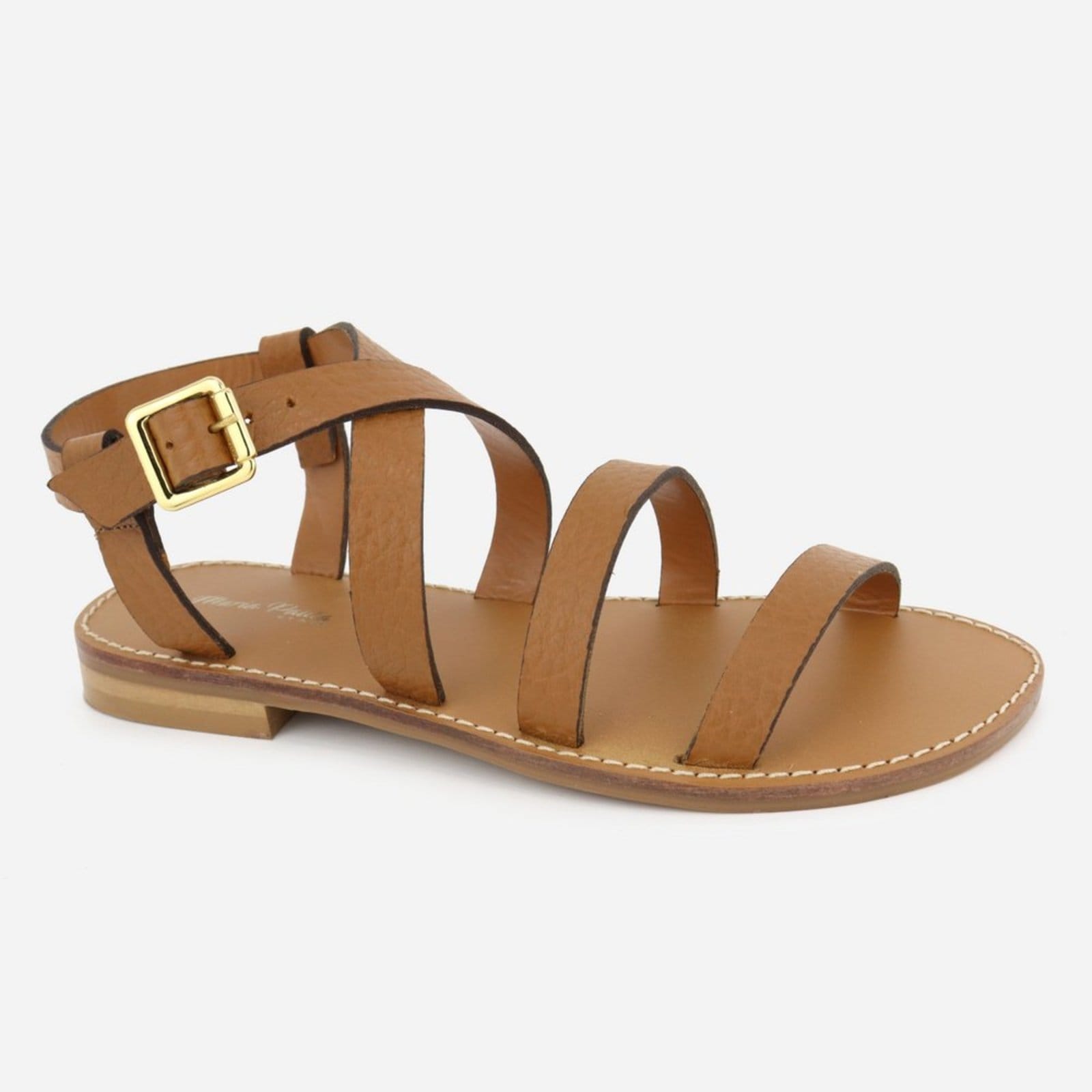 Vista 2 Rasteira Finas Tiras Maria Paula Couro Feminina MARIA PAULA caramelo