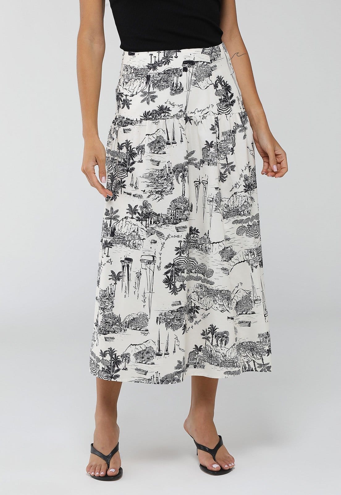 Saia Feminina Colcci Estampada Midi Branca