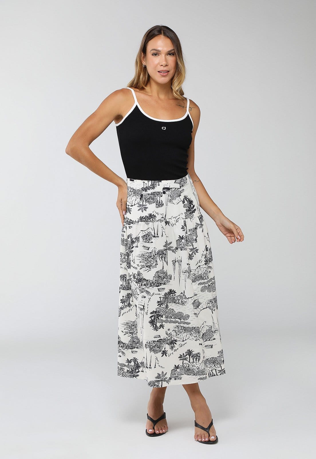 Vista 2 Saia Feminina Colcci Estampada Midi Branca Colcci branco