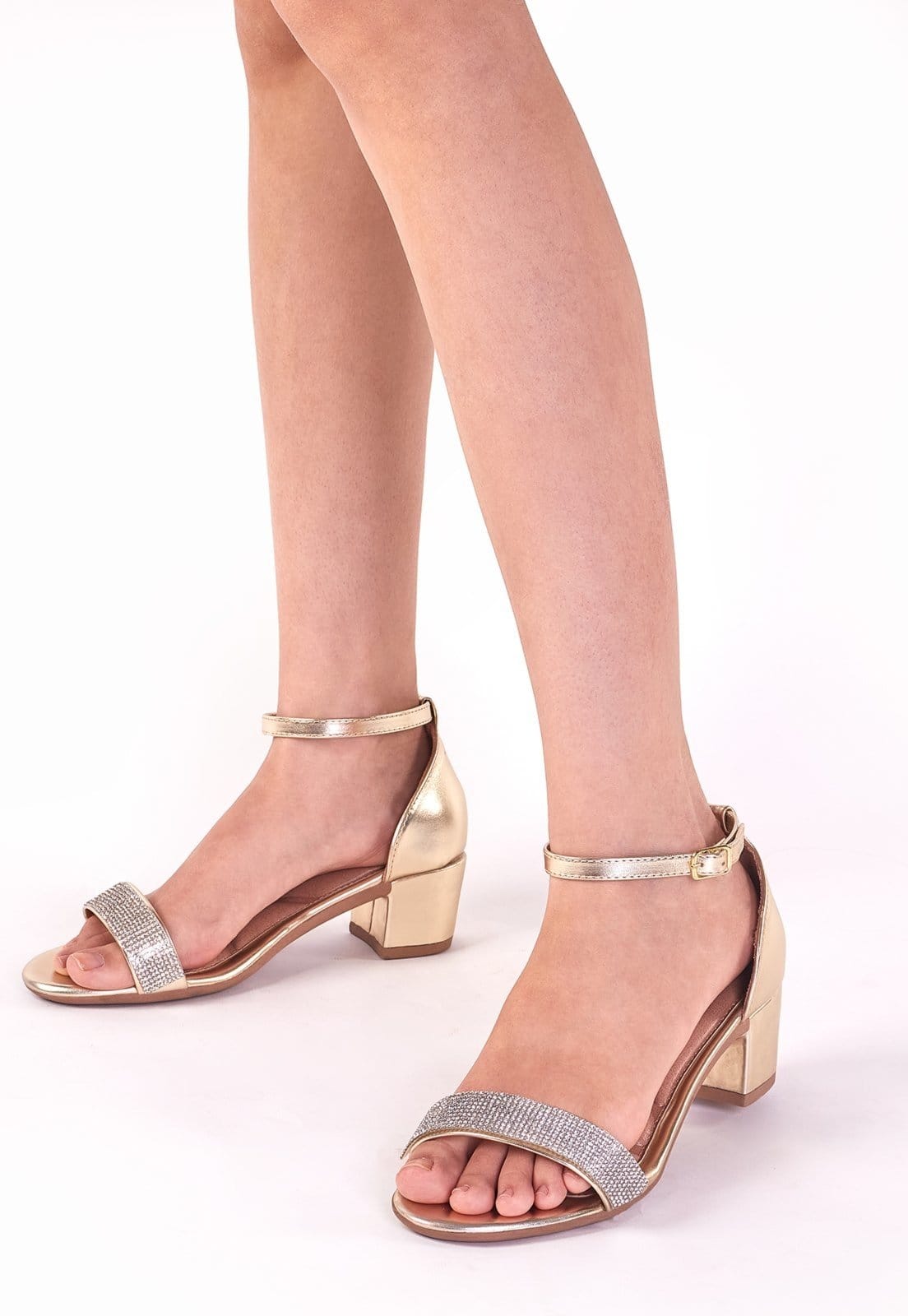 Vista 2 Sandália Feminina Salto Quadrado Grosso Bloco Baixo Verniz Strass brilho Confortável elegante Festa Ouro ligth TAKATA BY RAFAEL TAKATA dourado