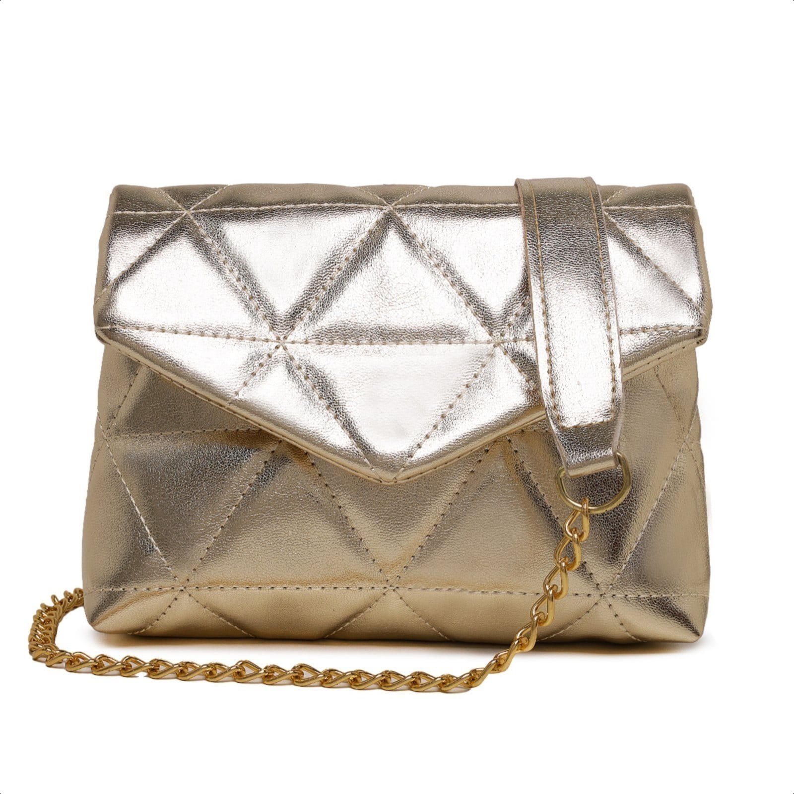 Clutch Feminina Pequena Bolsa Dourada Brilho Metalizado De Festa