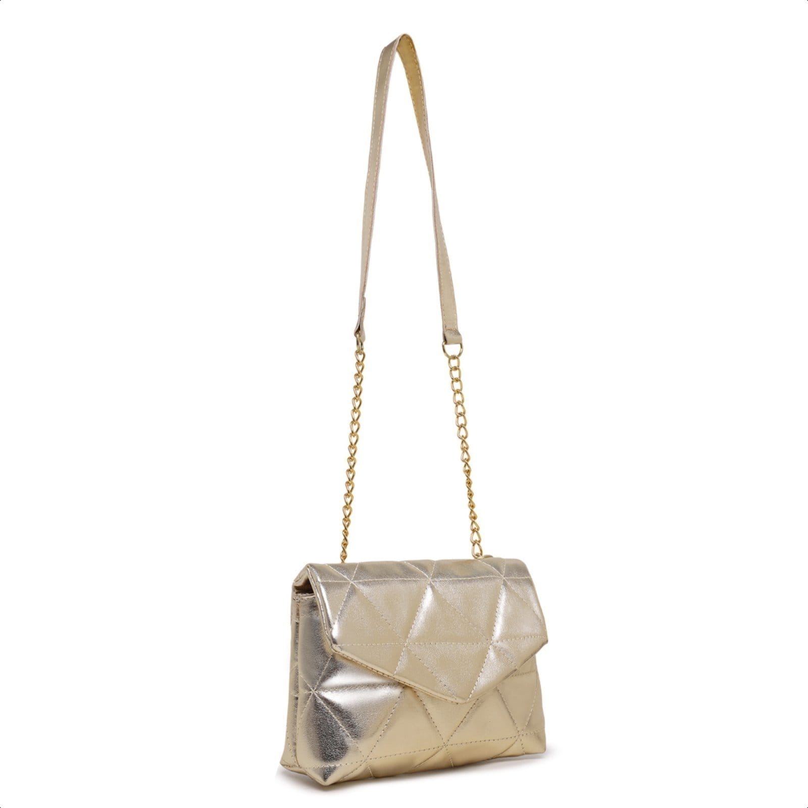 Clutch Feminina Pequena Bolsa Dourada Brilho Metalizado De Festa - 2