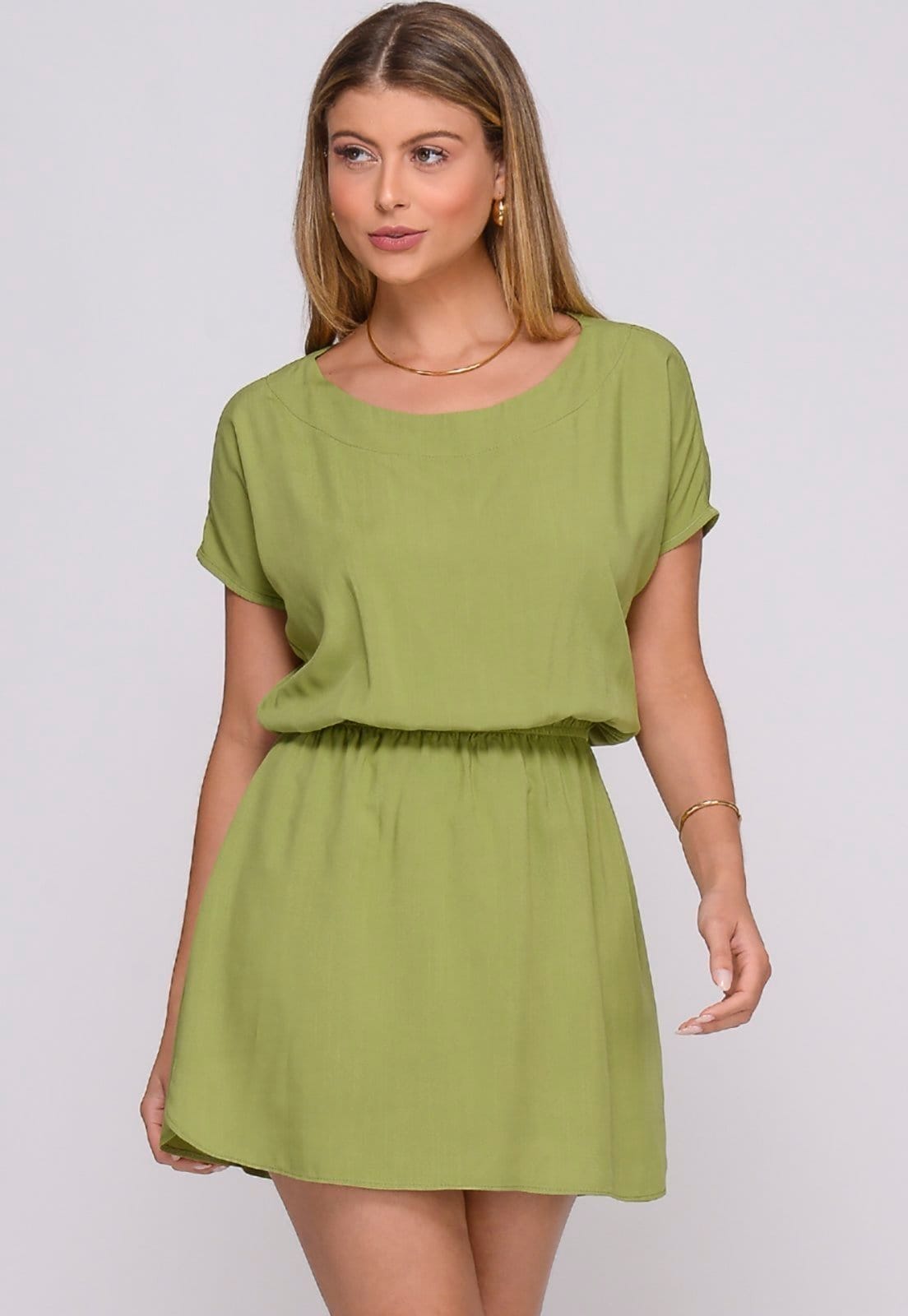 Vista principal Vestido Curto M/C Elástico na Cintura Stela Pistache BBonnie verde