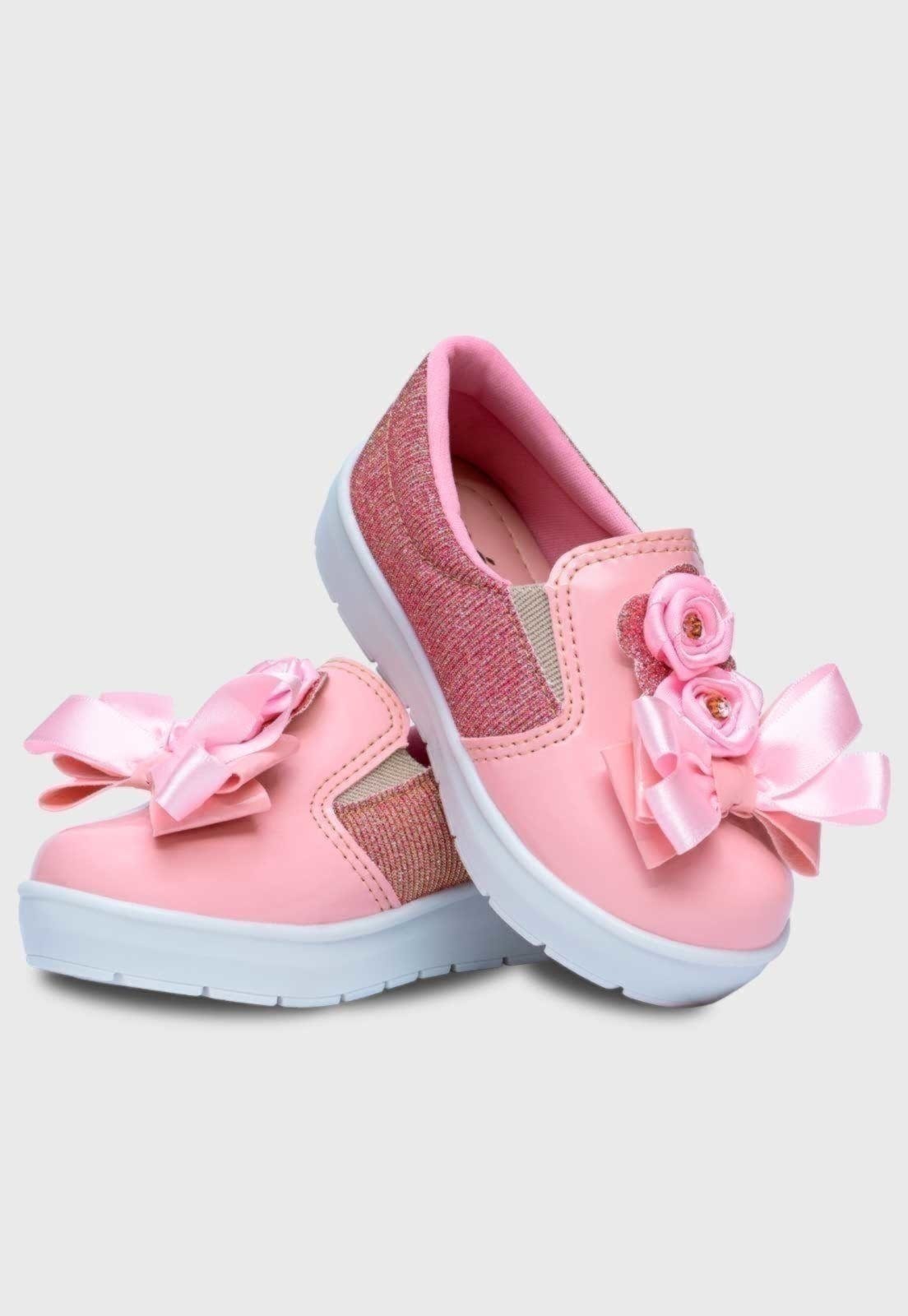 Vista 2 Infantil - Tênis Slip On Feminino Pópidi Laço Flores Pópidí rosa
