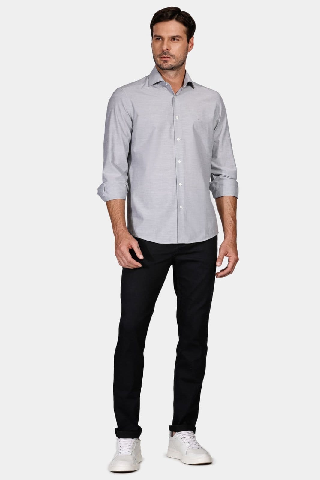 Vista 2 Camisa Aramis Regular Social Tricoline Falso Liso Aramis cinza