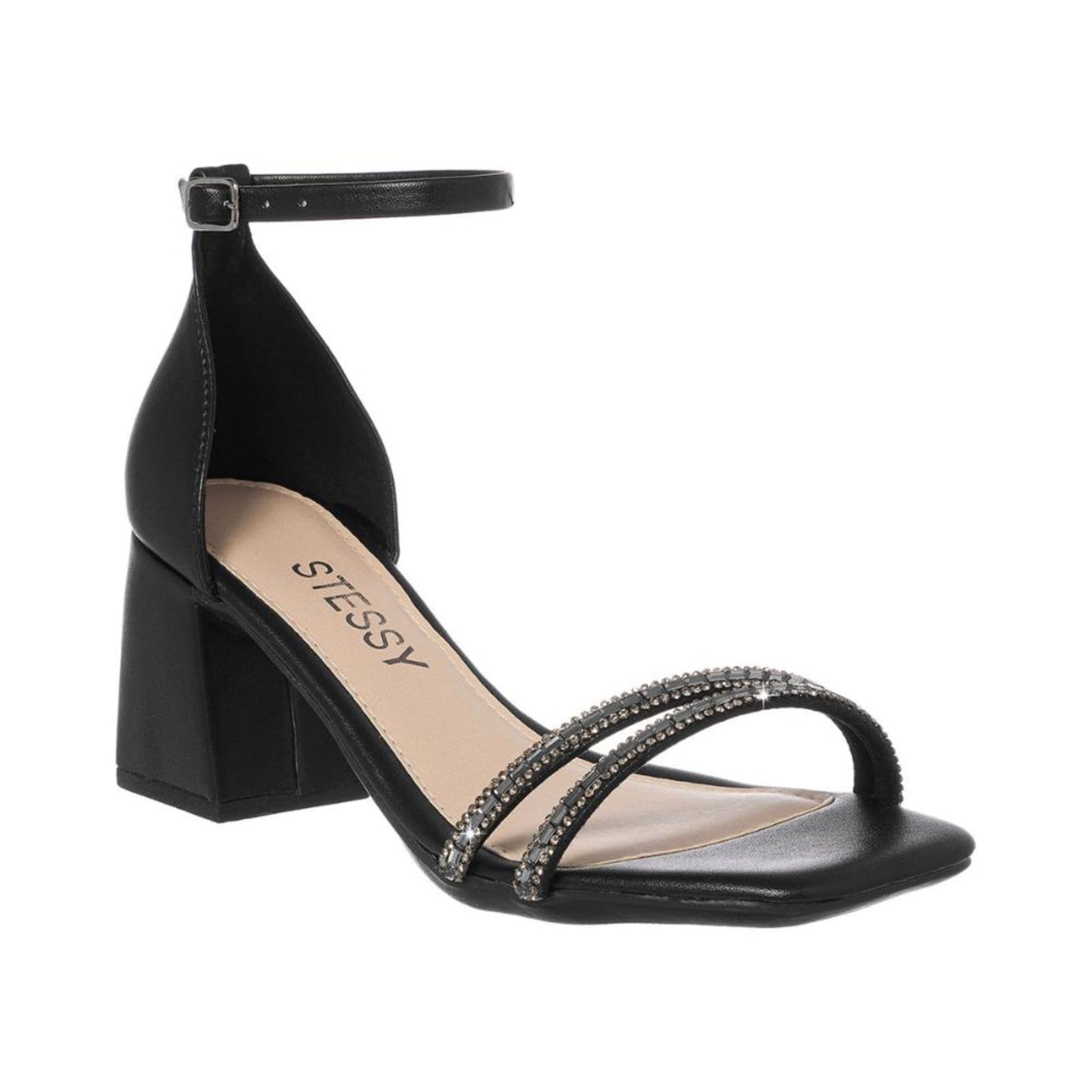 Sandália Feminina Salto Grosso Brilho Festa Confortável Luxo