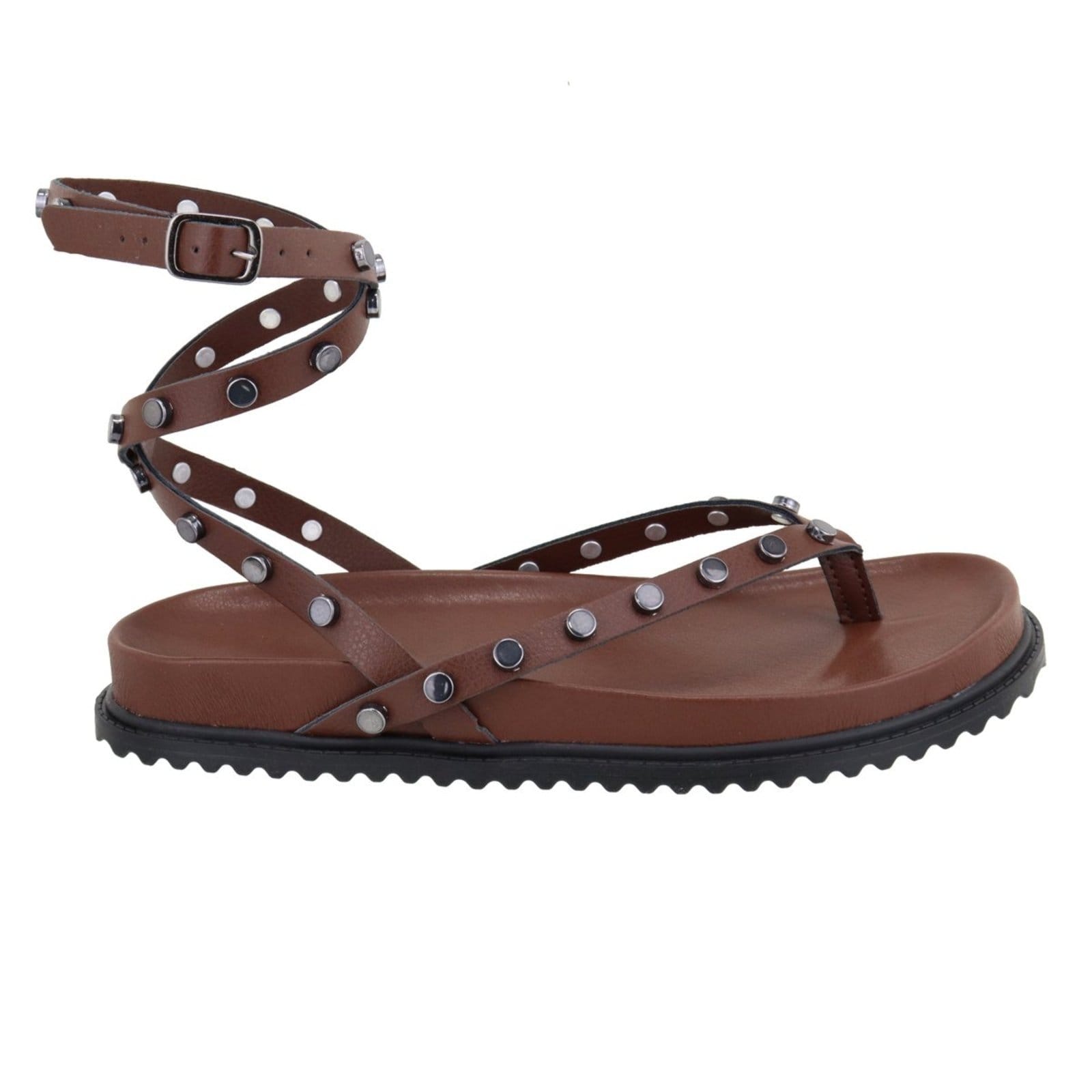 Vista 2 Sandália Papete Feminina Paula B Com Amarração No Tornozelo E Com Pastilhas Em Tiras Finas Conforto Terra PAULA B marrom
