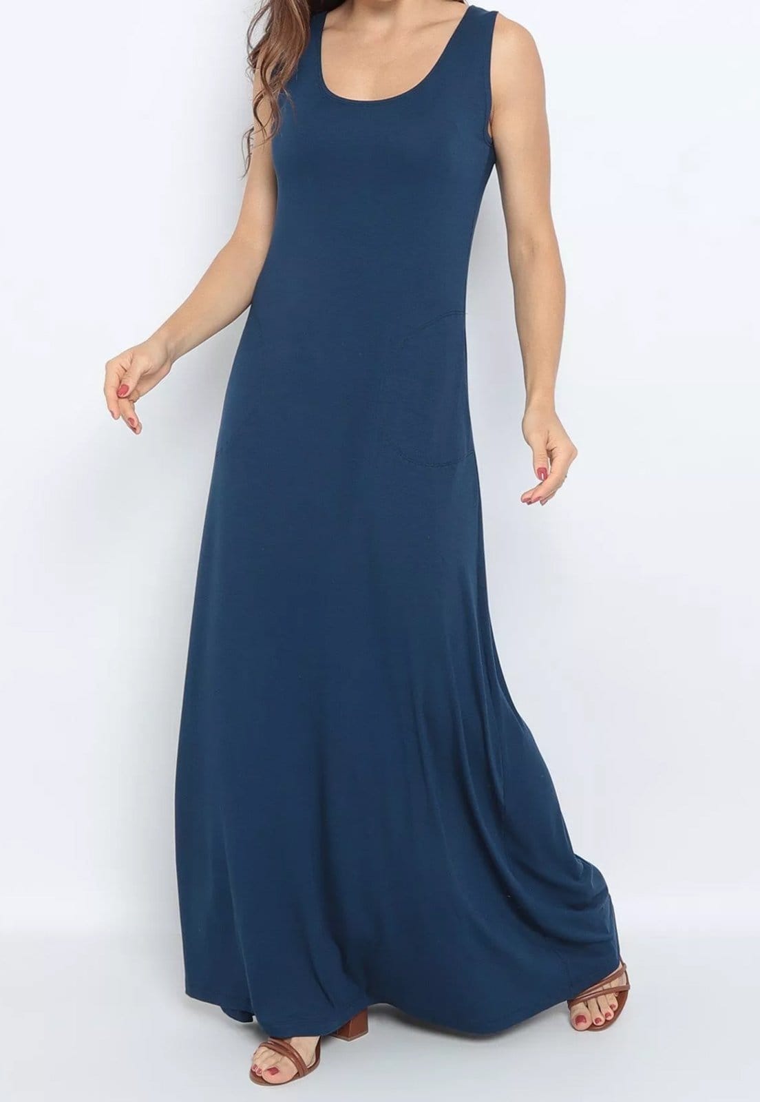 Vista principal Vestido Maria Paes Longo de Bolso Marinho Maria Paes azul marinho