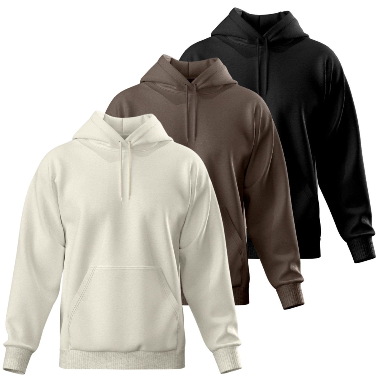 Kit 3 Blusa de Frio Moletom Liso Relaxado Casaco Canguru Fechado Com Capuz Inverno Estiloso