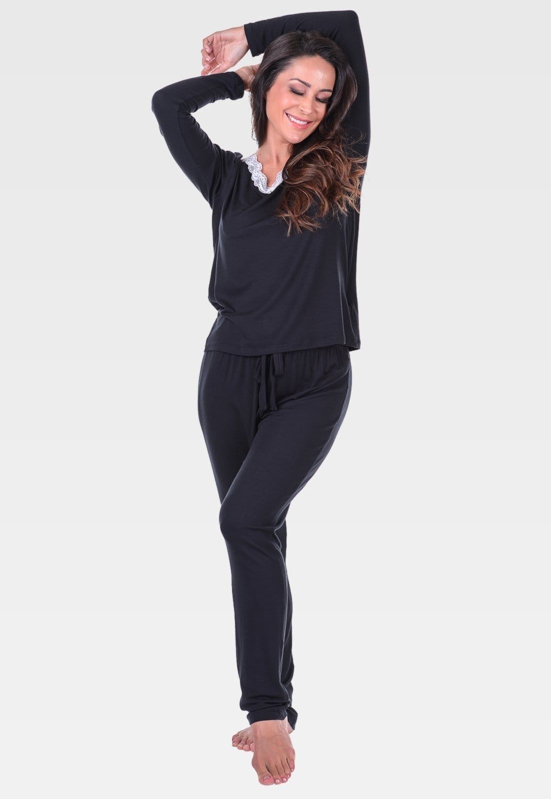 Vista principal Pijama Feminino Inverno Adulto Longo Summer Soul Summer Soul preto