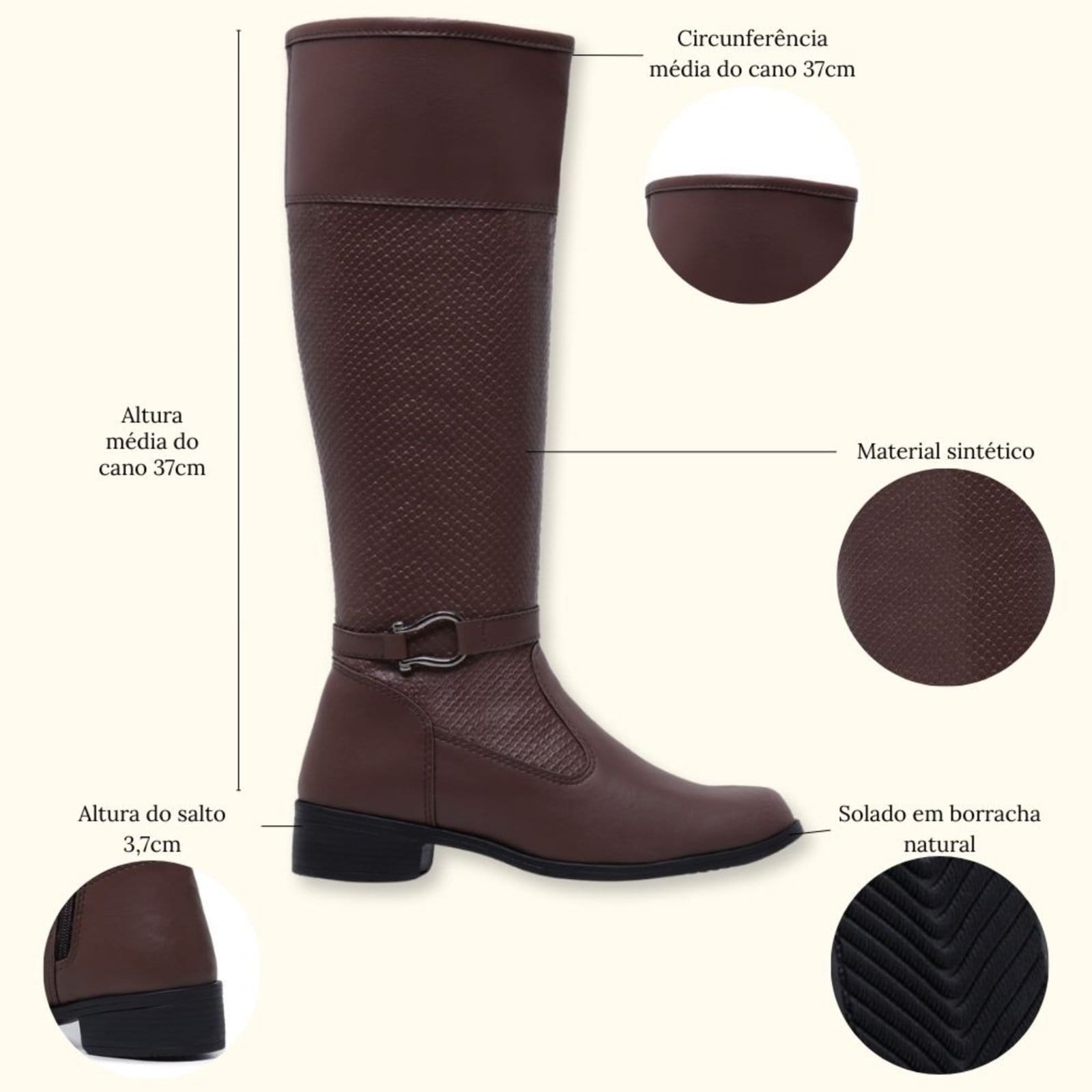Vista 2 Bota Cano Longo Montaria Feminina Estilo Country Schiareli 11070 Cappuccino Schiareli marrom