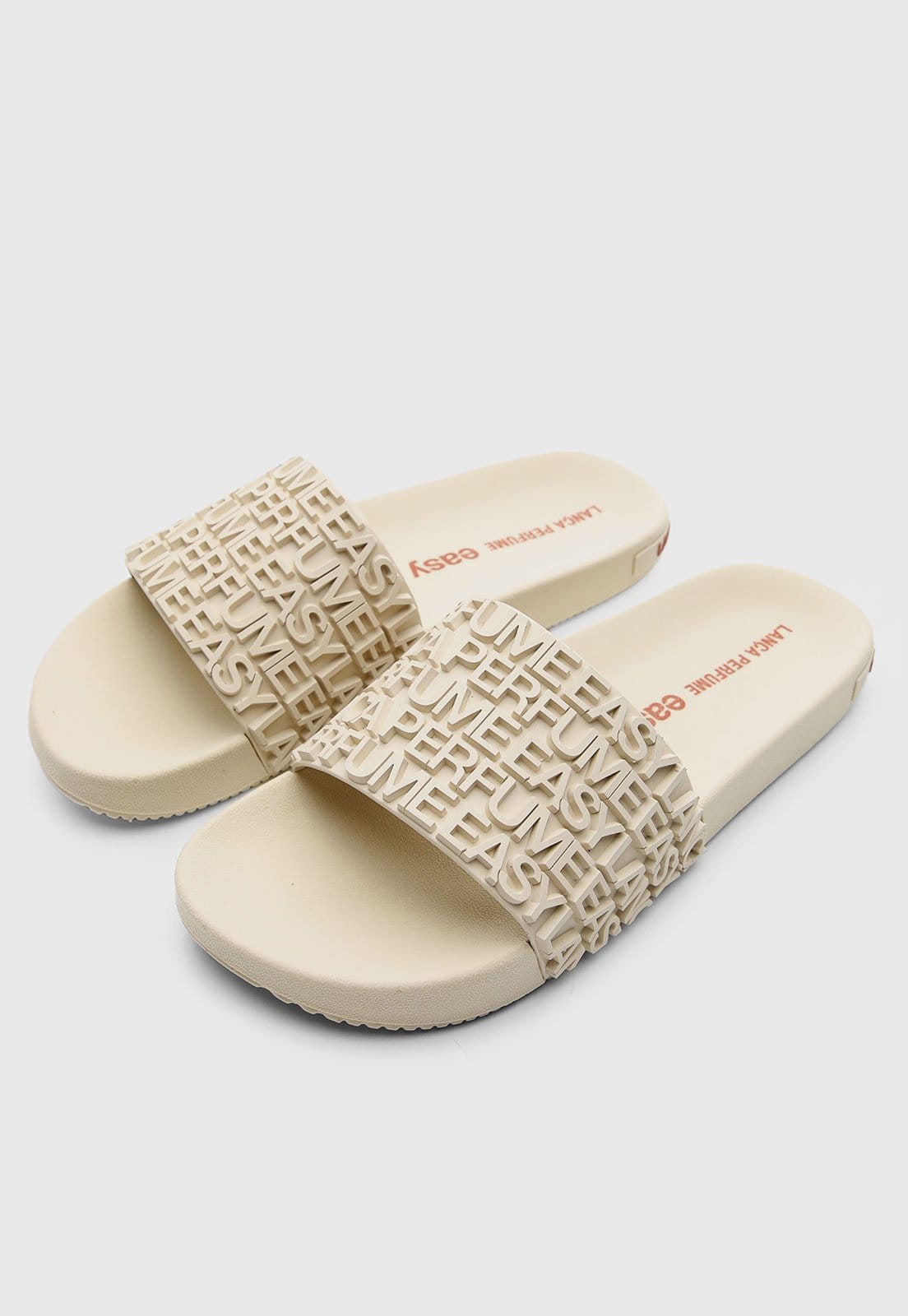 Vista 2 Chinelo Slide Feminino Lança Perfume Logo Lança Perfume bege