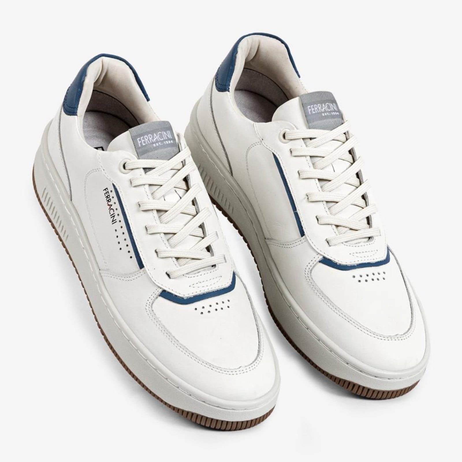 Vista 2 Tênis Masculino Ferracini Blur Branco Com Azul Solado Marrom Branco FERRACINI branco azul