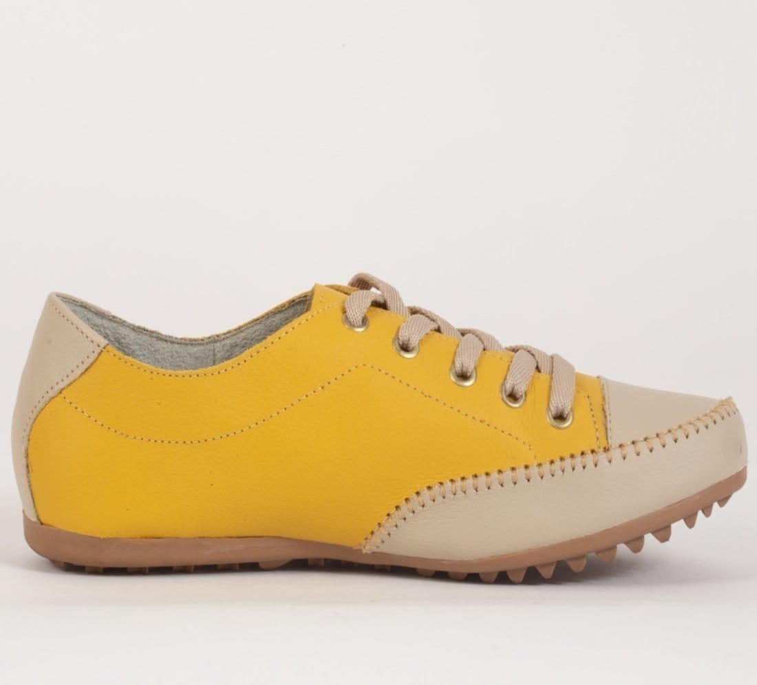 Vista 2 Tênis Sapatênis Feminino diRavena em Couro - Cod100 - Coleção 2025 diRavena amarelo/bege