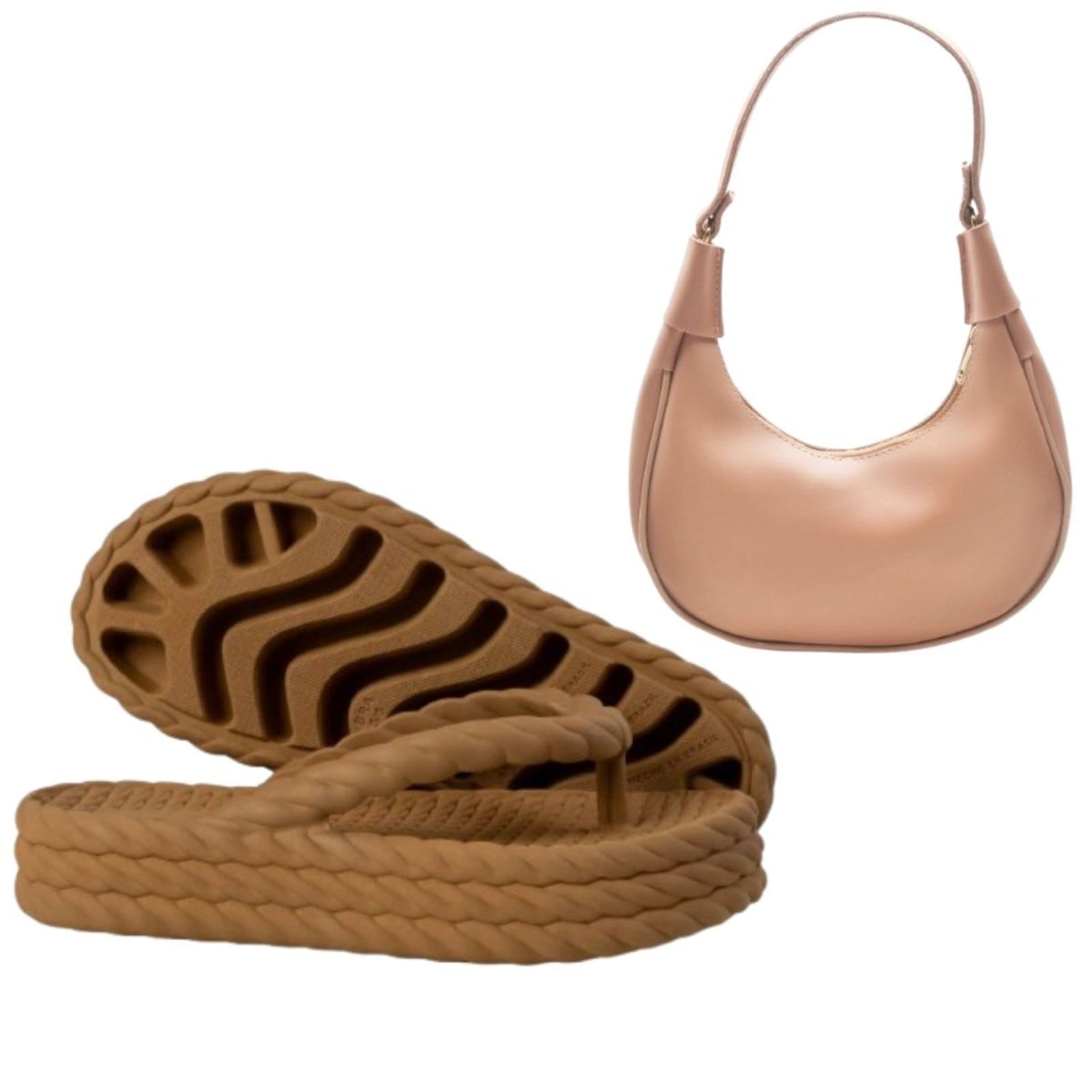 Vista principal Kit Chinela Feminina Plataforma Anna Andrade Casual Flatform Trança E Bolsa De Ombro Anna Andrade caramelo