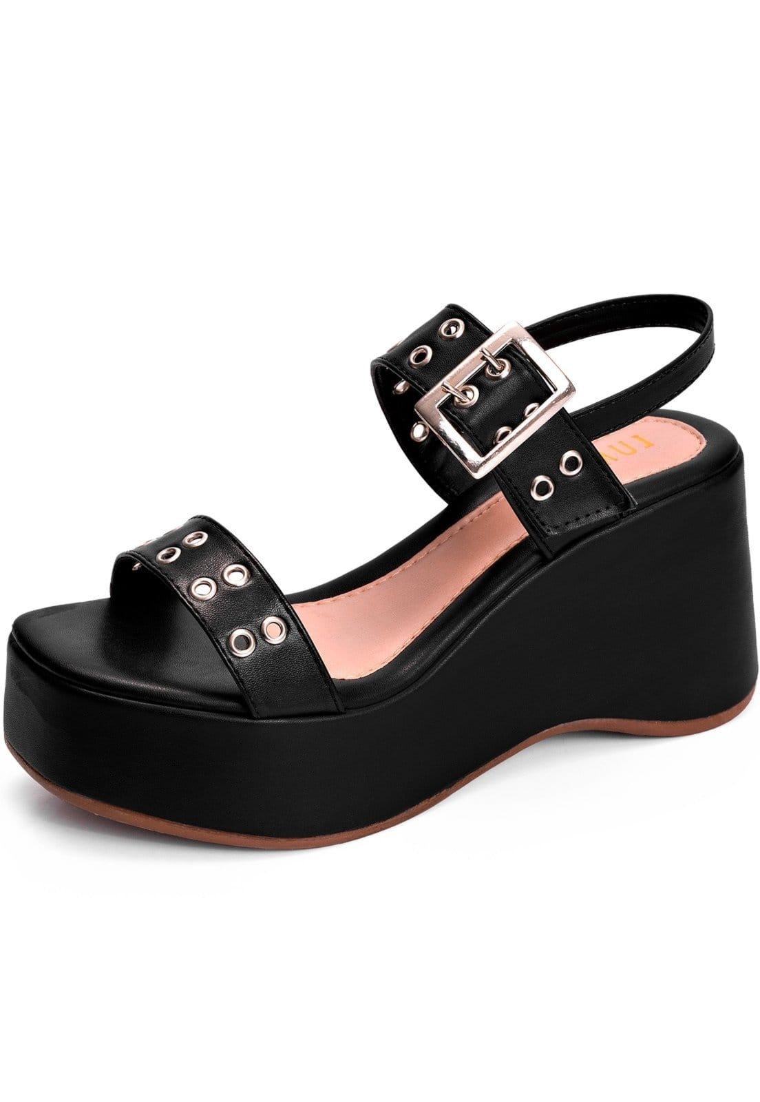 Sandália Feminina Lumiss Anabela Meia Pata Confortável Fivela Ilhós