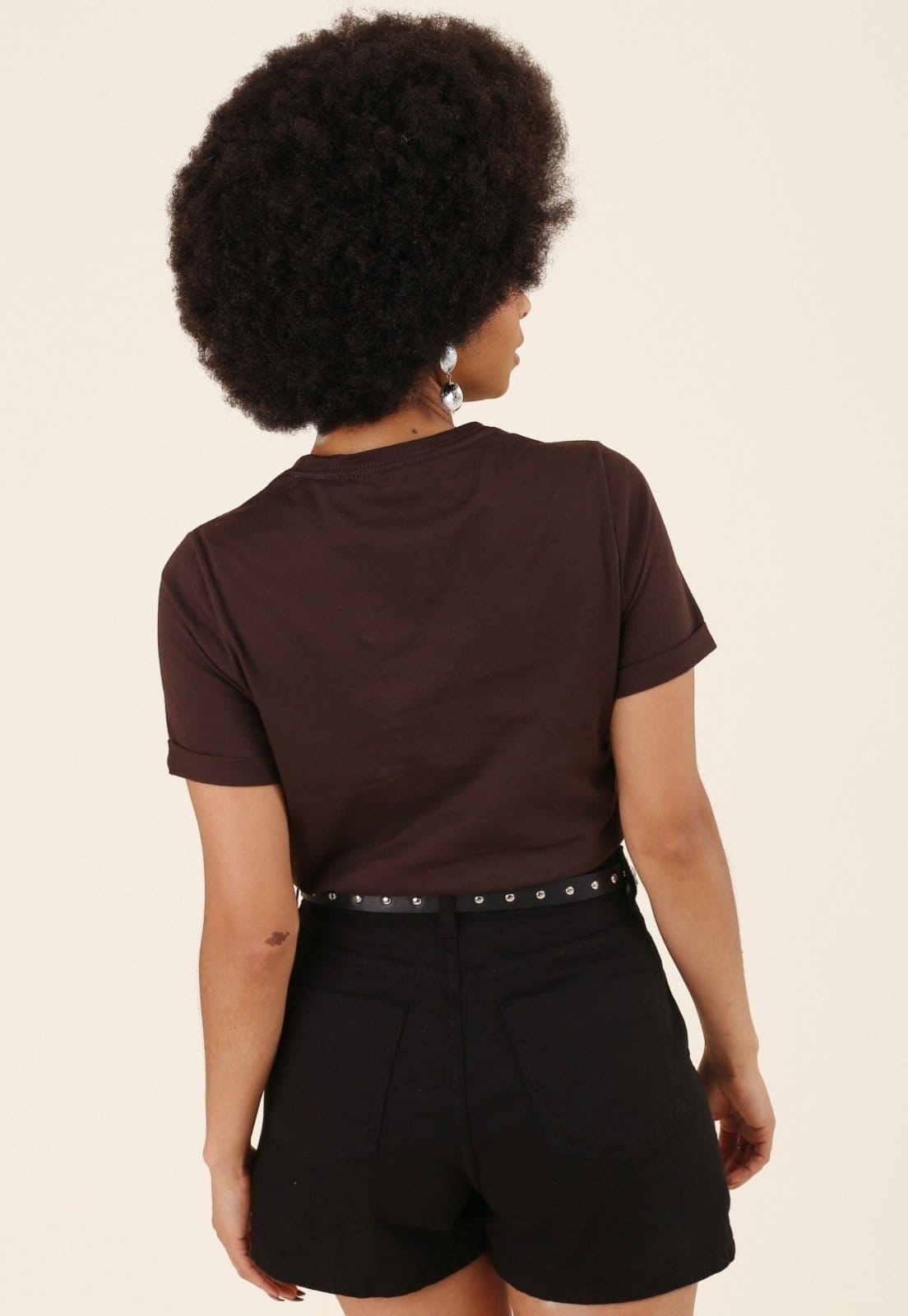 Vista 2 T-Shirt Pop Me Em Meia Malha Básica Decote Redondo Chocolate Pop Me marrom