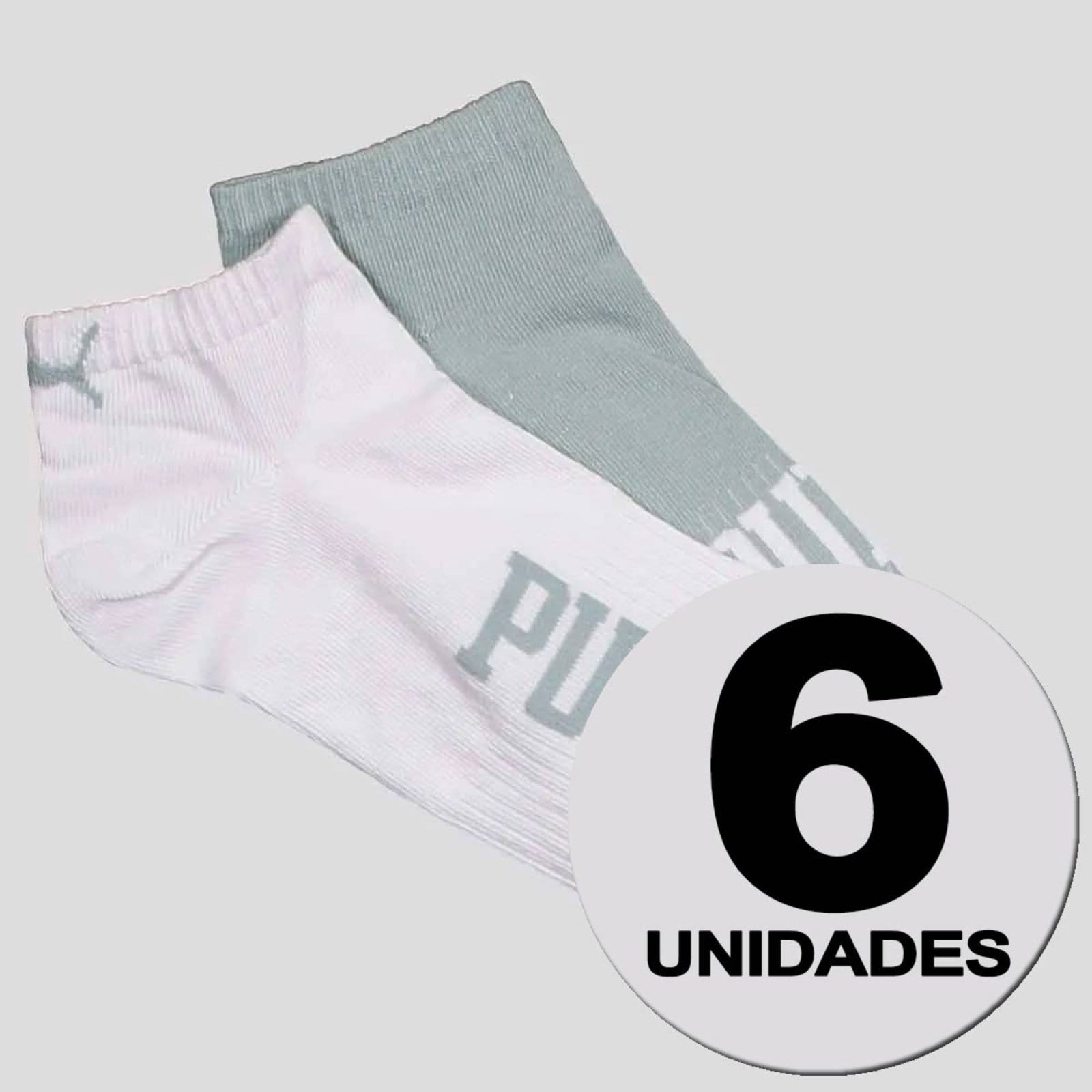 Kit Meia Puma Sapatilha Everday 6 Pares Branca e Verde