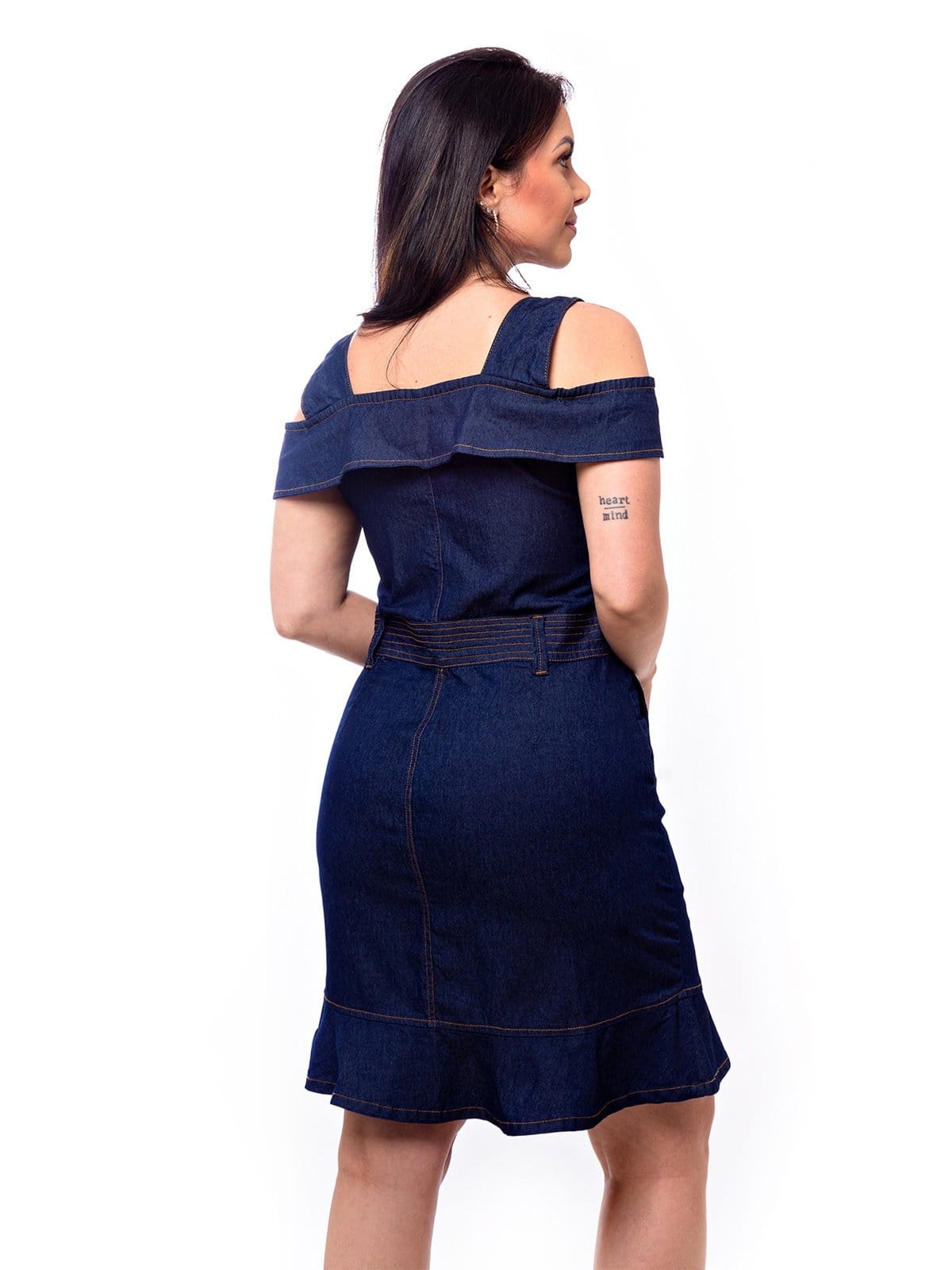 Vista 2 Vestido Curto Restrito Jeans Com Elastano ESCURO Restrito Jeans azul