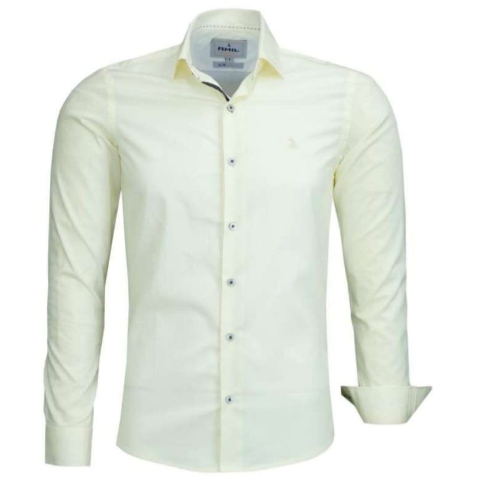 Camisa Social Amil Slim Cinema Algodão Manga Longa Luxo Creme
