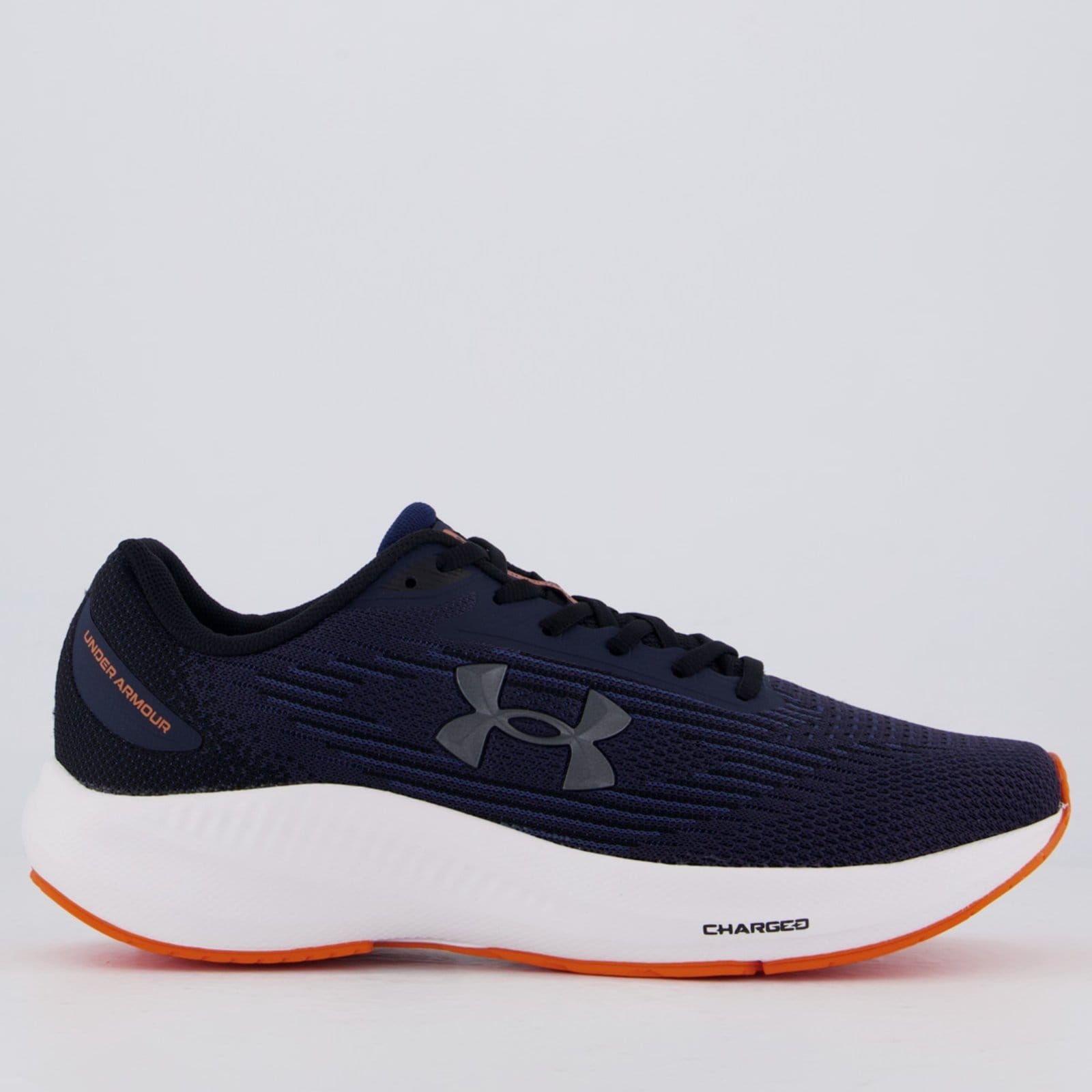 Vista principal Tênis Under Armour Charged Starlight SE Marinho e Laranja Under Armour azul marinho