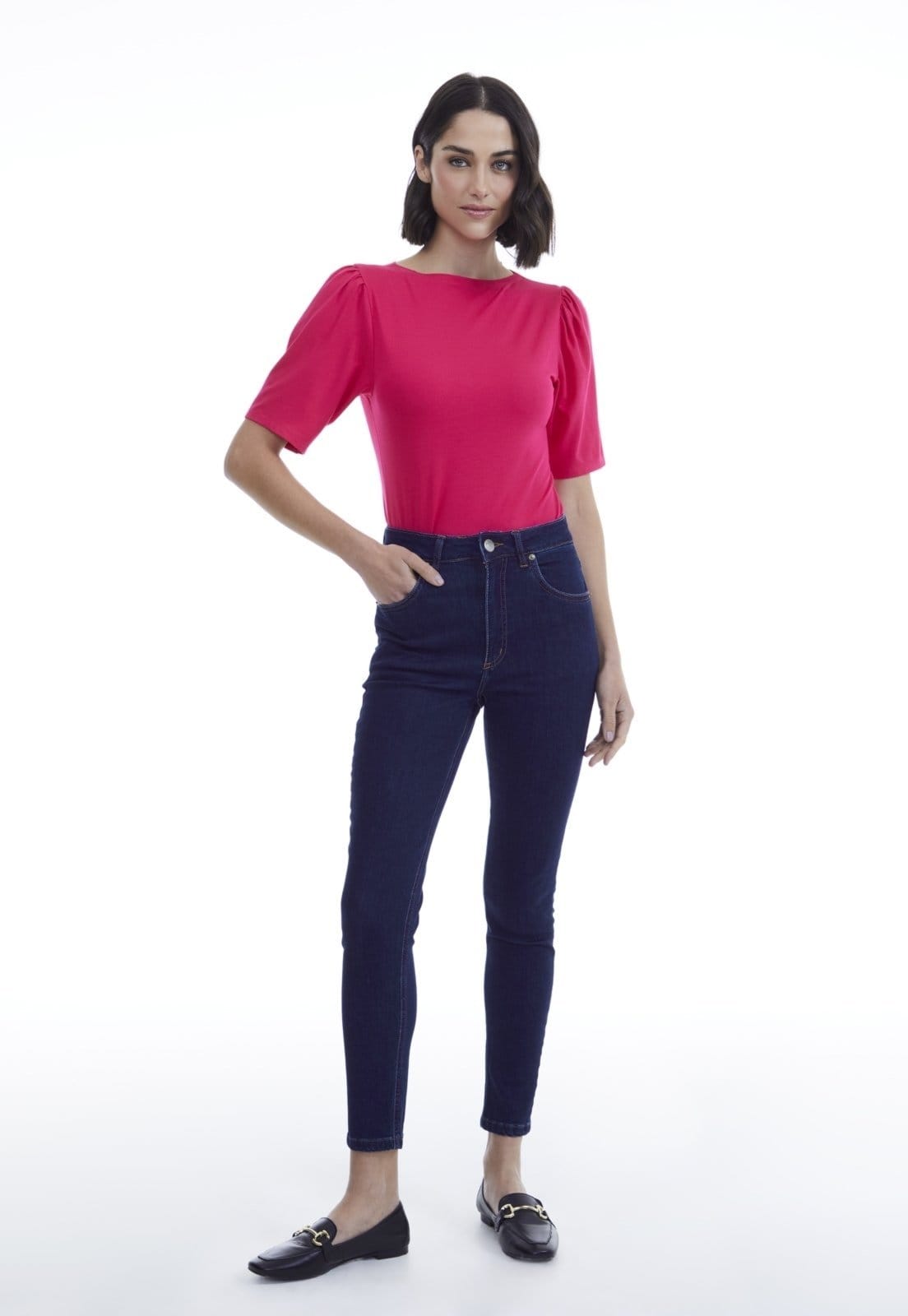 Vista 2 Calça Jeans Traymon Skinny 5 Bolsos Marinho Traymon azul marinho