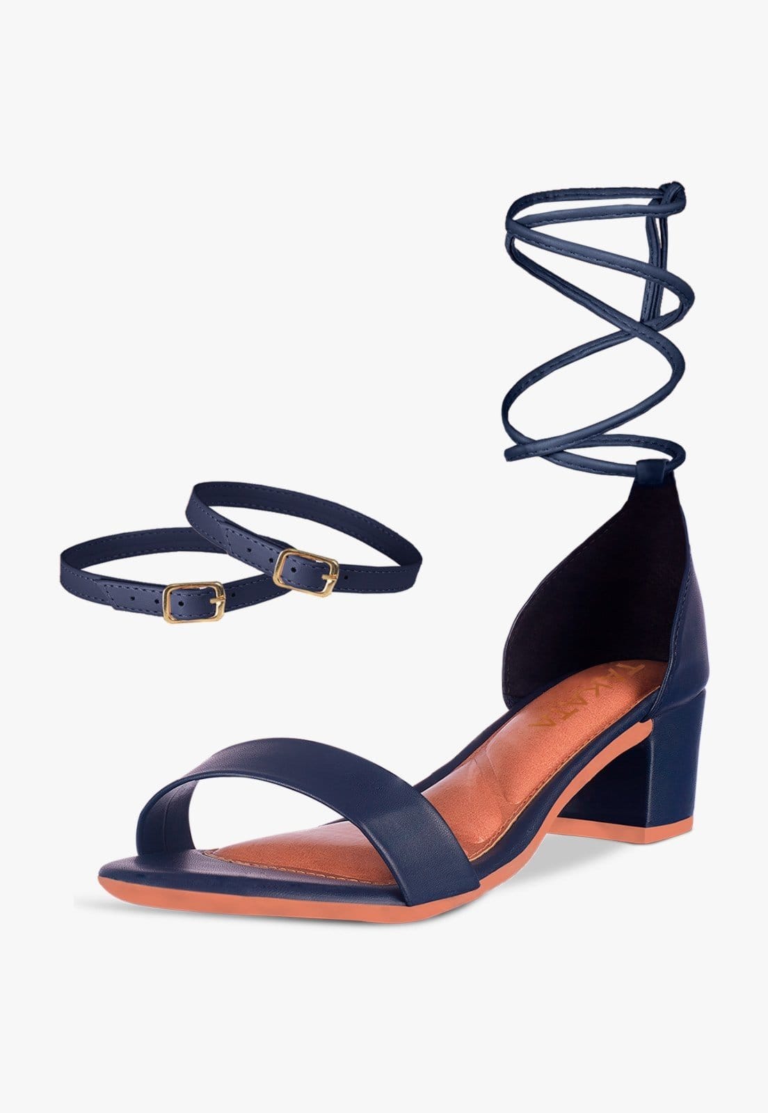 Sandália Feminina Salto Quadrado Grosso Bloco Baixo Confortável Sapato Festa elegante Marinho