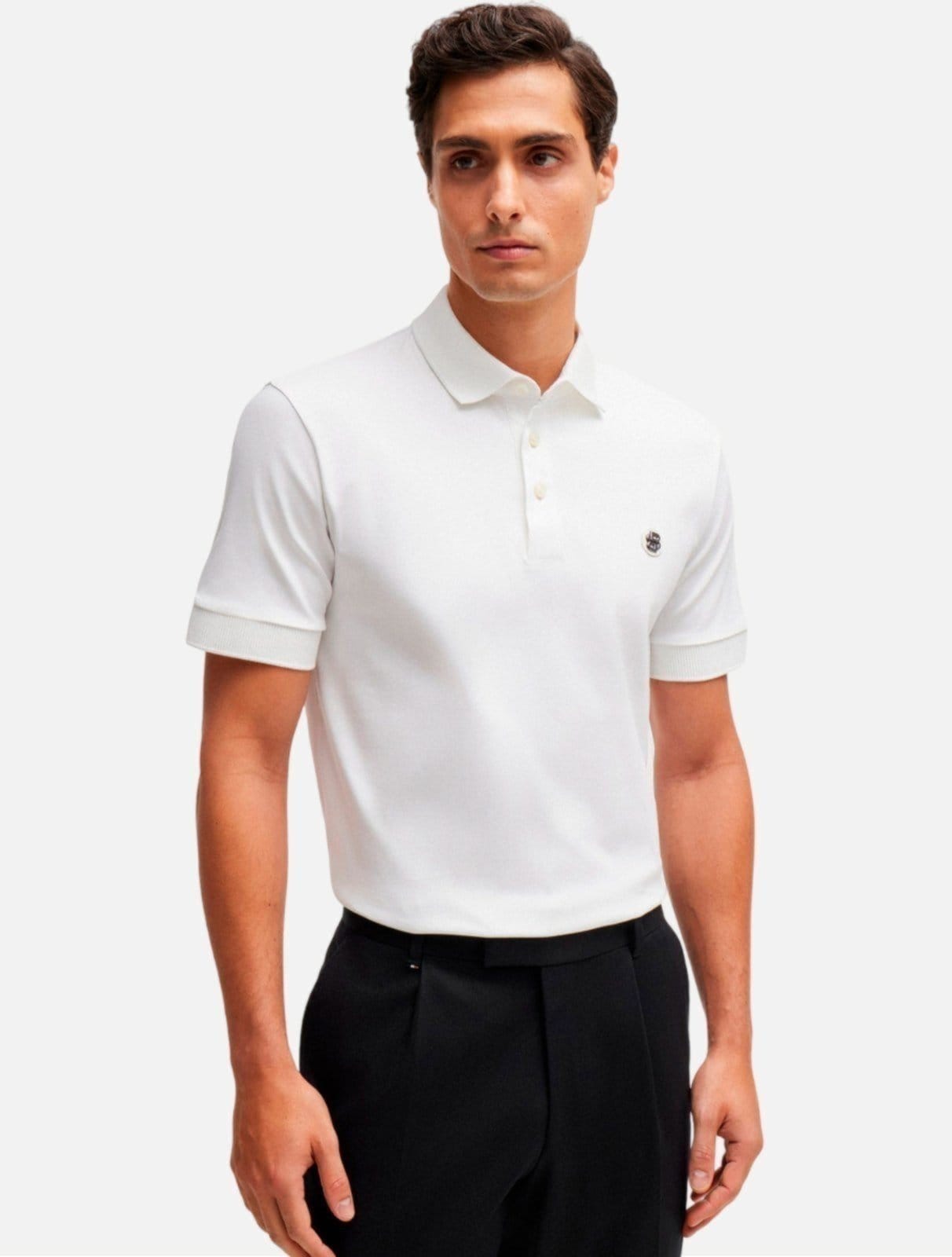 Vista principal Polo Hugo Boss Masculina Regular Mercerised C-Parris 01 100/103 Branca Hugo Boss branco