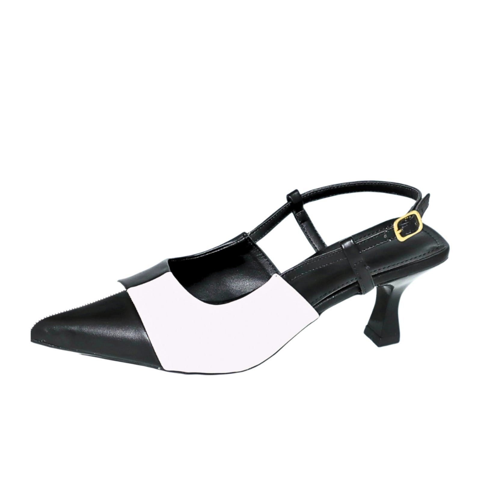 Vista 2 Scarpin Slingback Sete Sales Duo Preto e 5601 Sete Sales branco