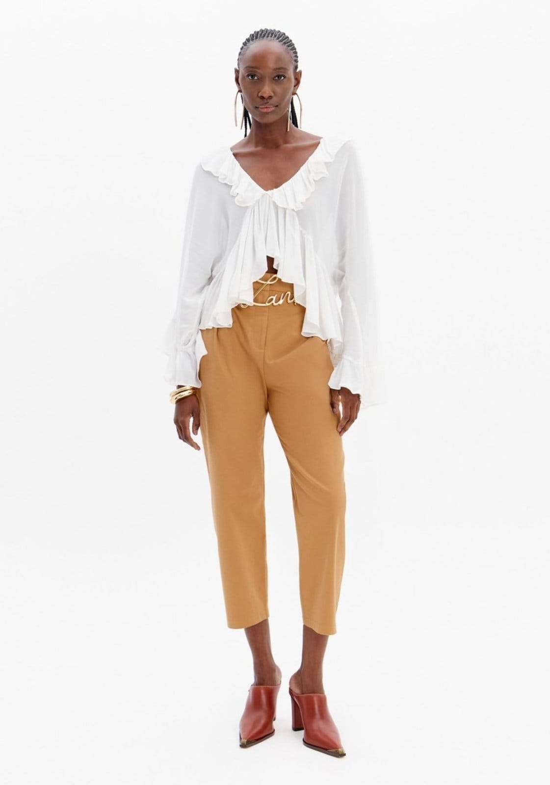 Vista principal Calça Carrot Alfaiataria Com Bolsos Lança Perfume marrom