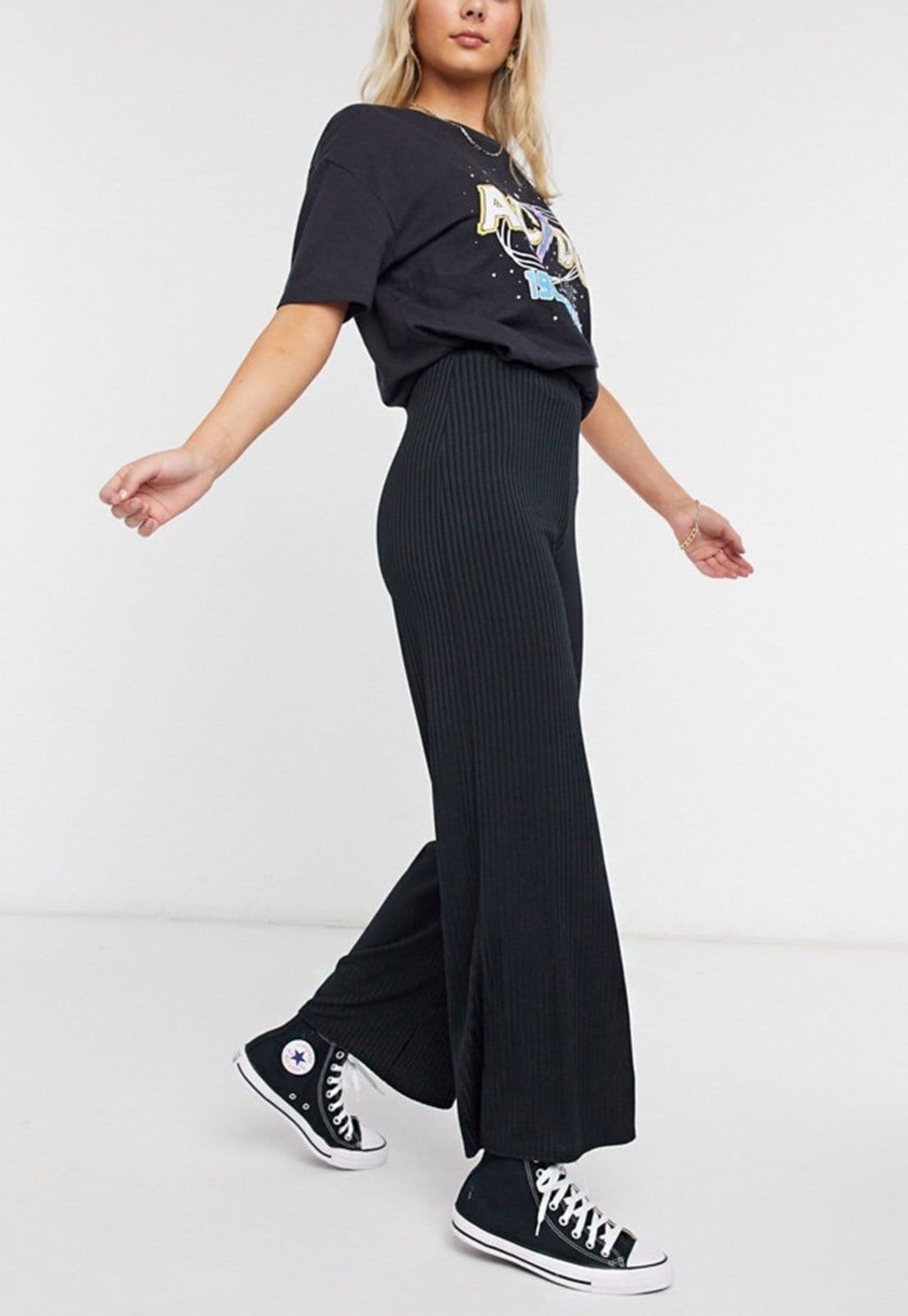 Vista principal Calça Pantalona Diluxo Ribana Canelada Preta Diluxo preto