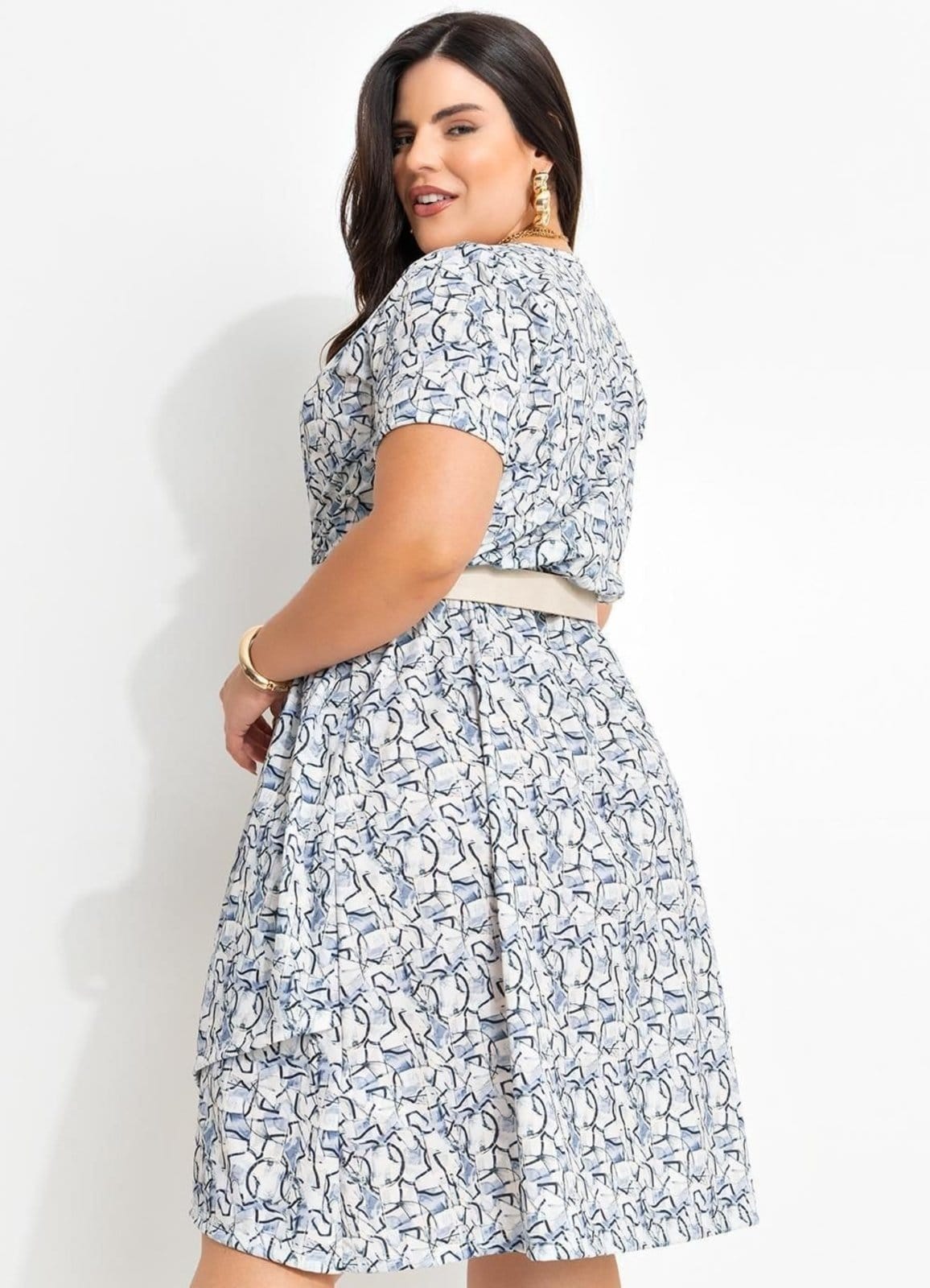 Vista 2 Vestido Em Jersey Acetinado Abstrato Clean Marguerite estampado