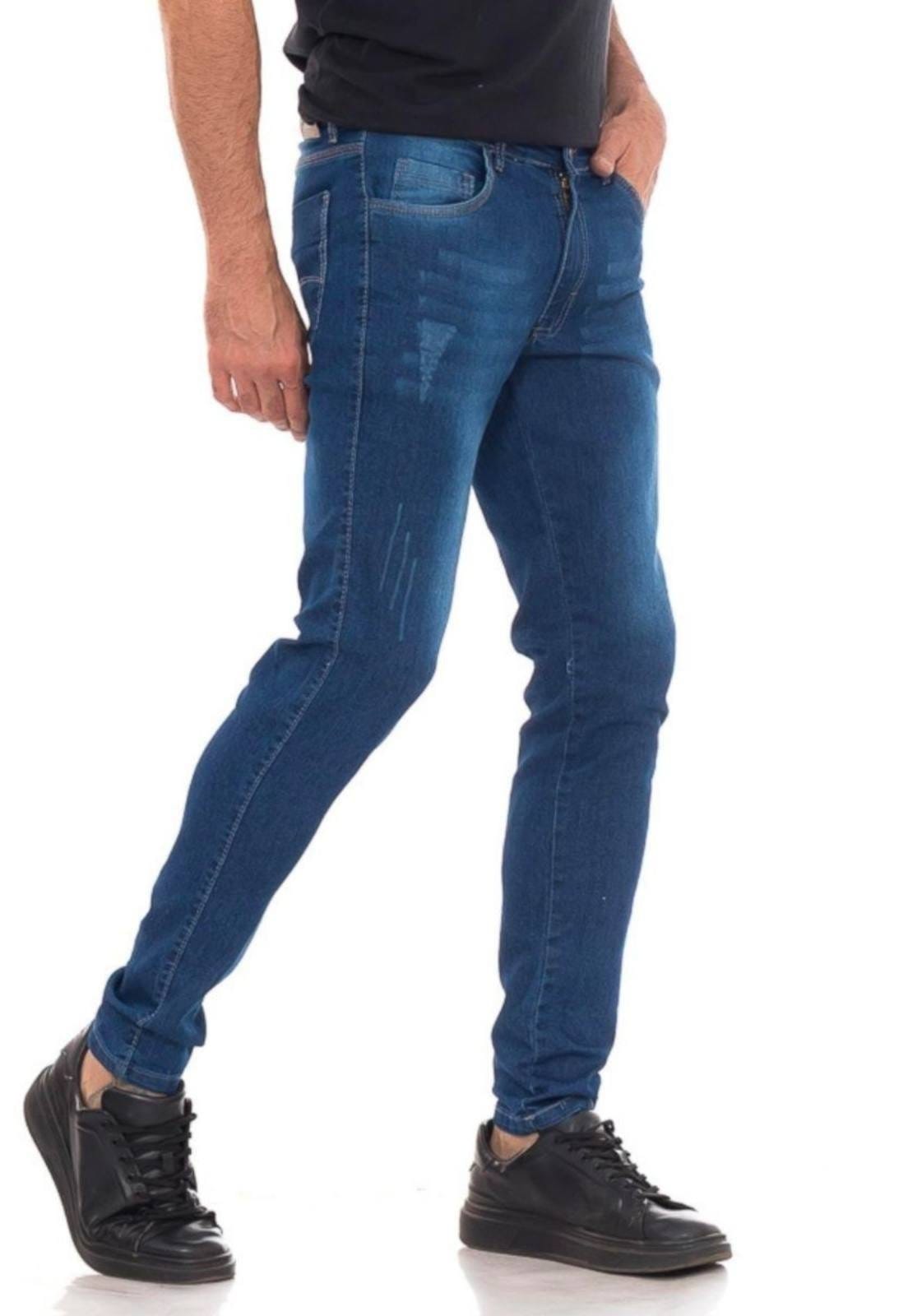 Vista 2 Calça Jeans Masculina Tempo Hábil Skinny Delave Elastano Premium 5 Estilo azul