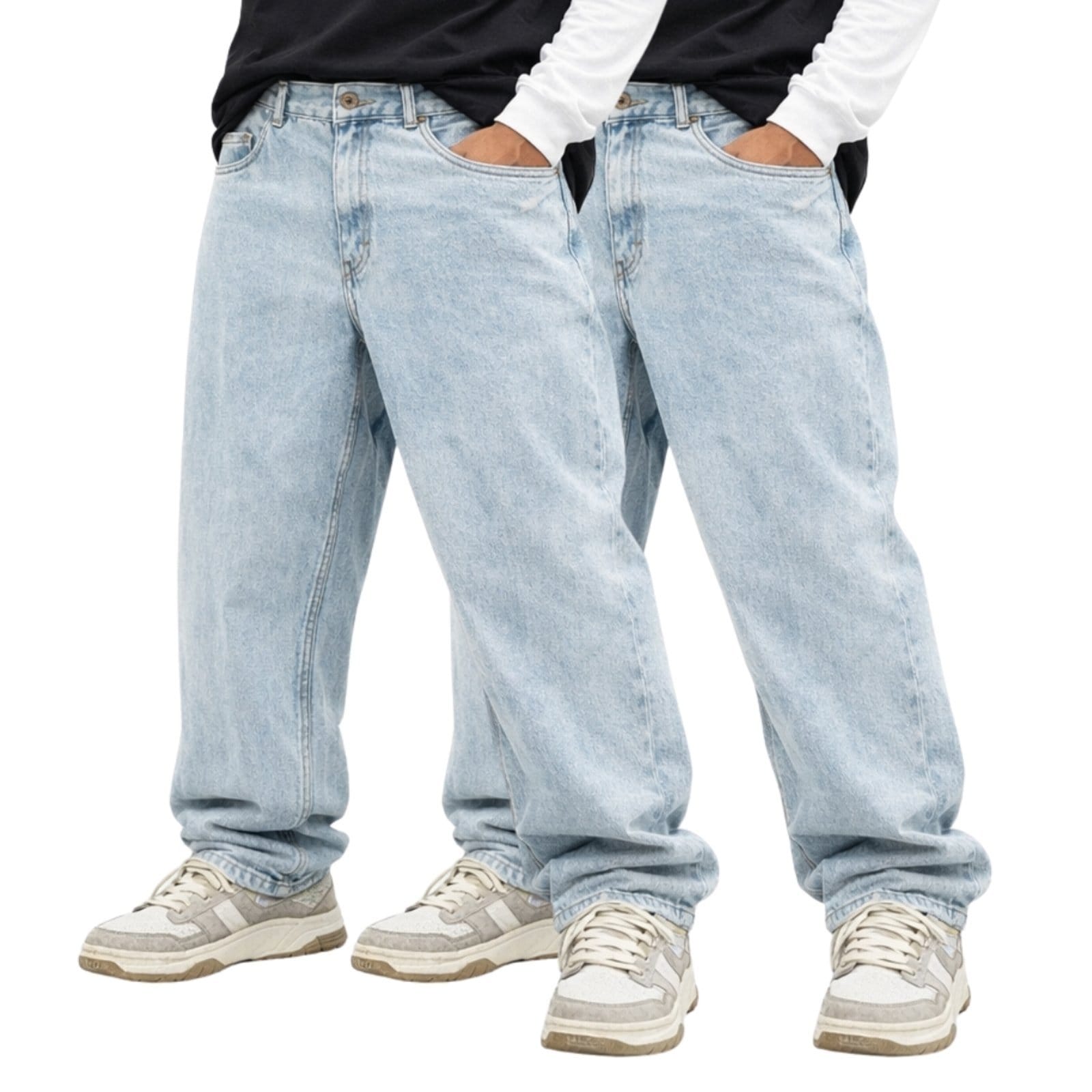 Kit 2 Calças Jeans Relaxado Masculina Modelo Bag Reta Com Bolsos Estilo Streetwear