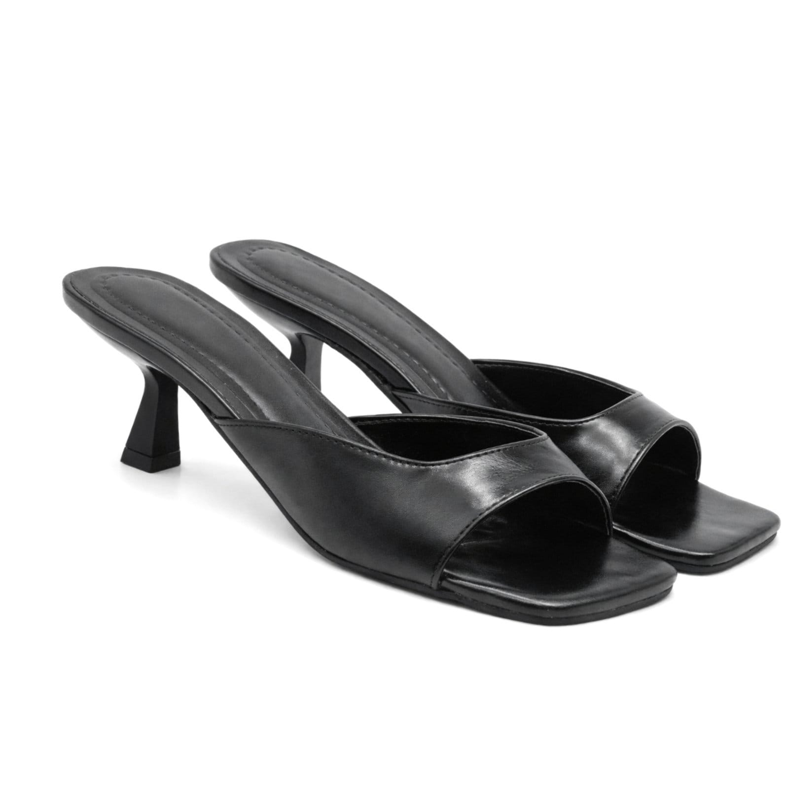 Vista 2 Tamanco Feminino Salto Kitten Heels Bico Quadrado Elegante Flor da Pele 5414 Flor da Pele preto