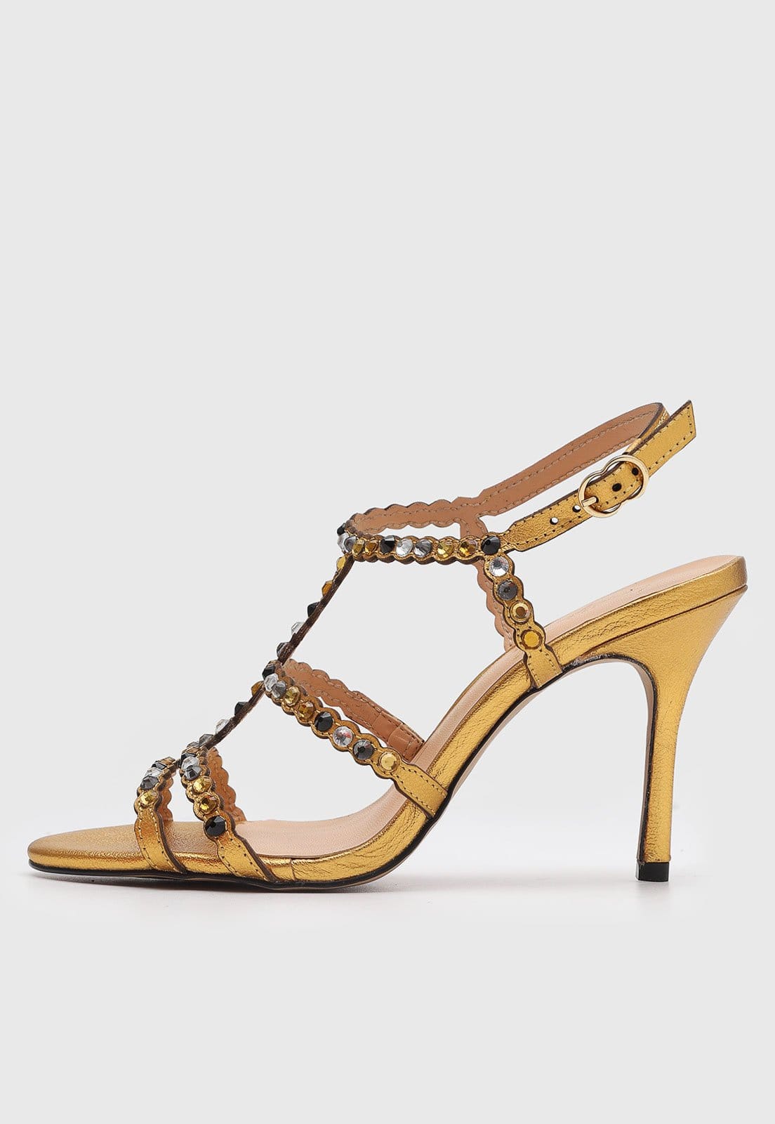 Sandália Feminina Luiza Barcelos Salto Alto Metalizado Dourada